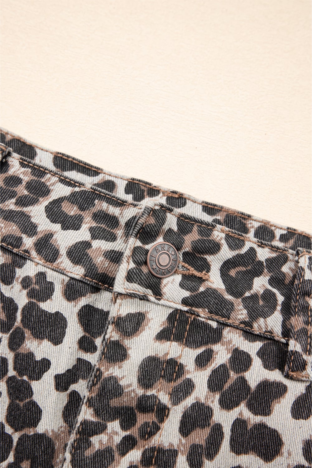 Khaki Leopard Denim Mini Skirt
