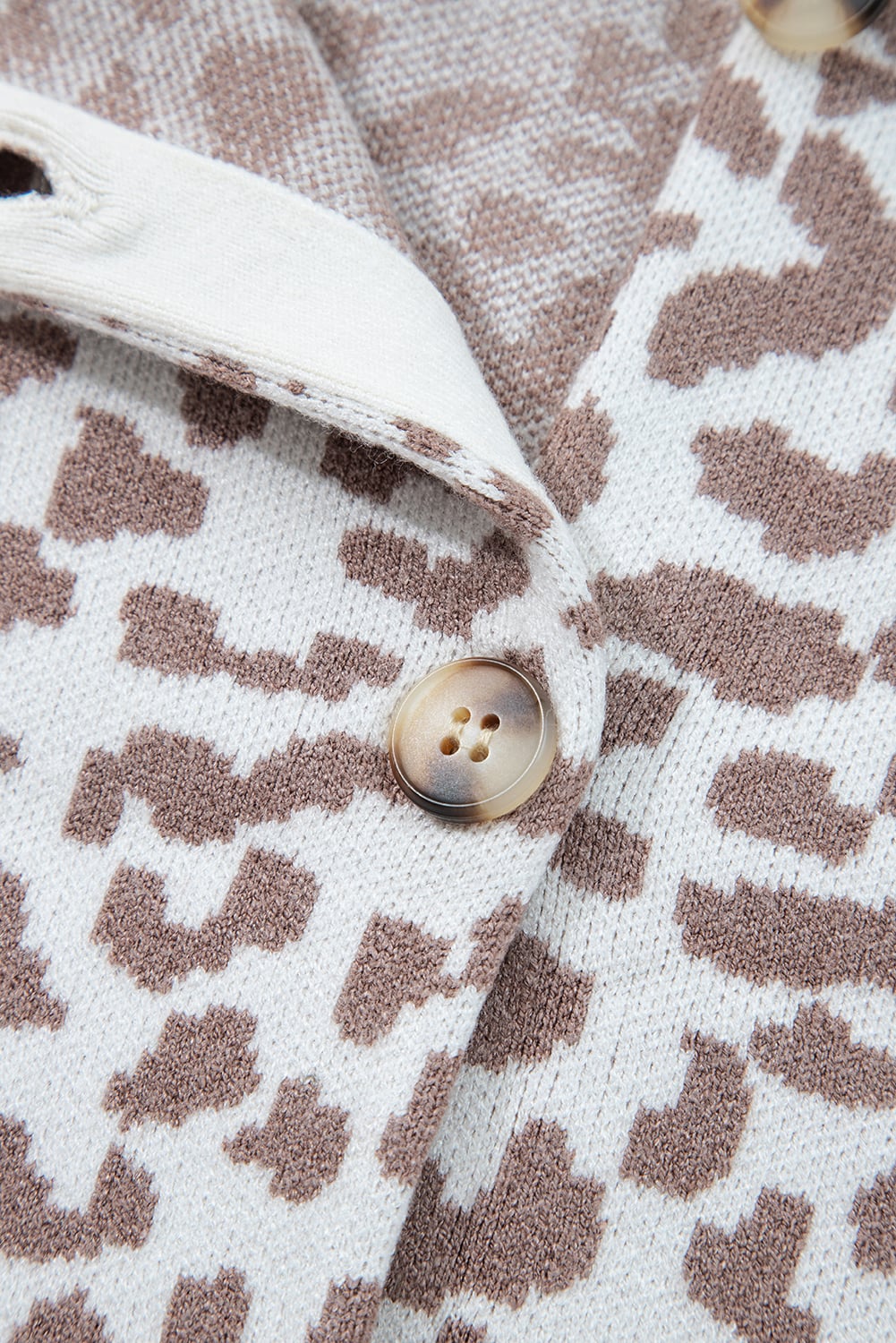 Khaki Leopard Drop Shoulder Chunky Knitted Cardigan Sweater