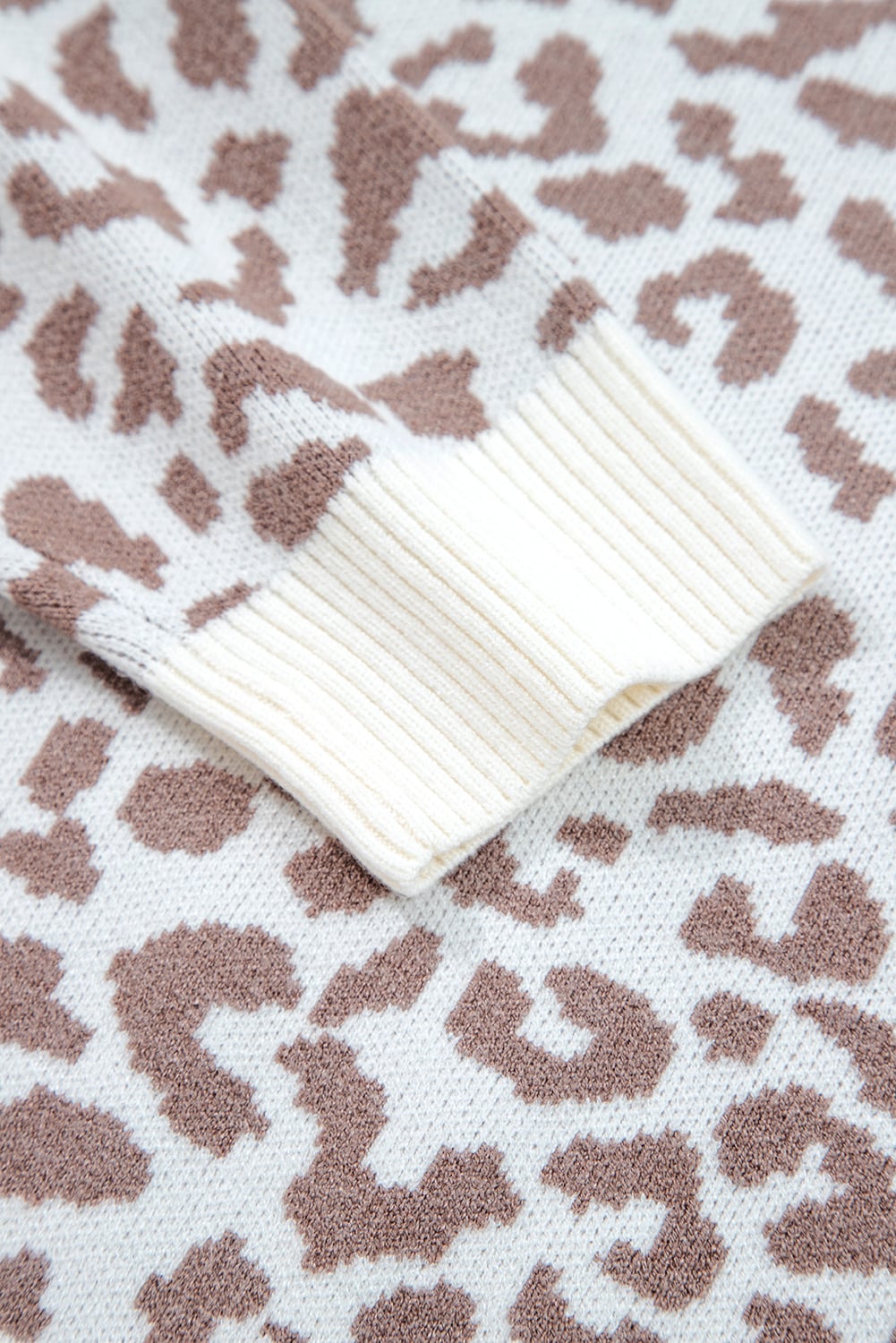 Khaki Leopard Drop Shoulder Chunky Knitted Cardigan Sweater