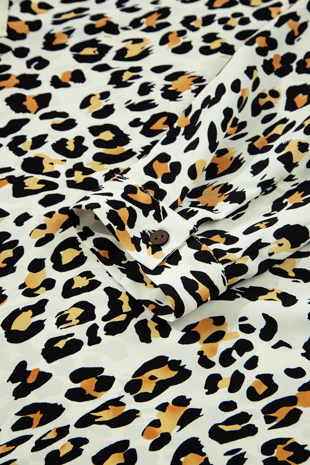 Khaki Leopard Print Contrast Striped V Neck Blouse