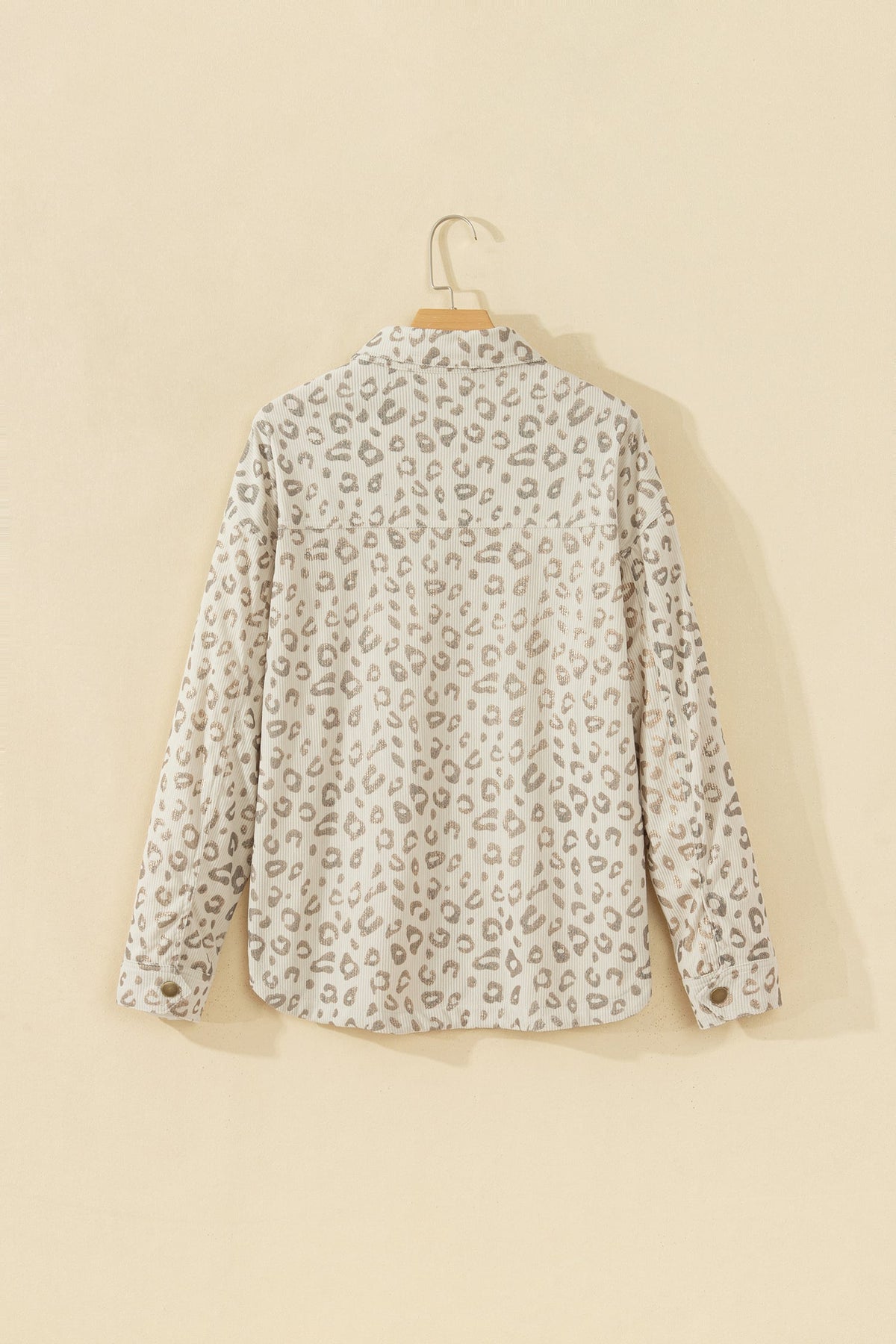 Khaki Leopard Print Corduroy Shirt Collar Long Sleeve Regular Fit Jacket