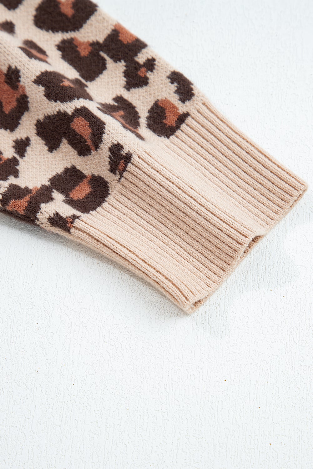 Khaki Leopard Print High Neck Shift Mini Sweater Dress