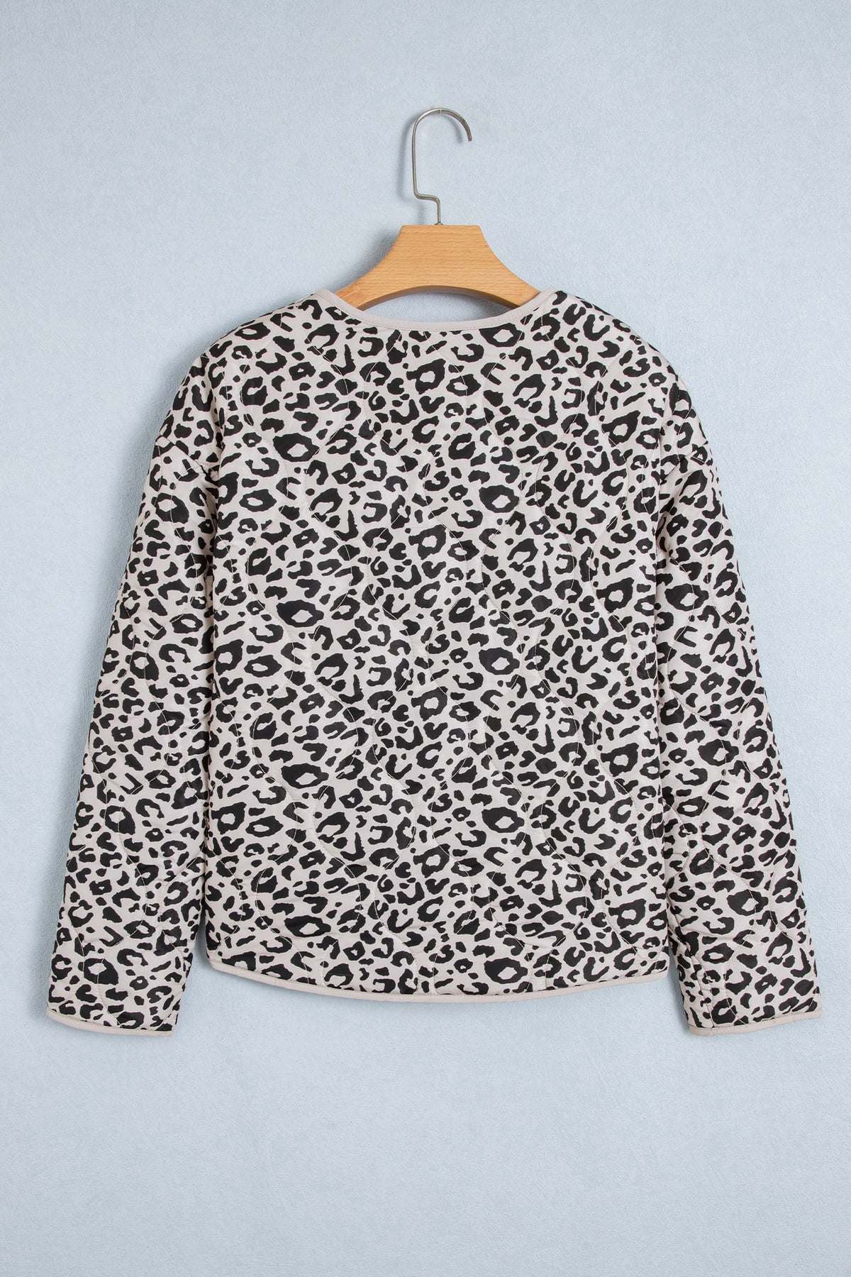 Khaki Leopard Print Patch Pockets Binding Tape Long Sleeve Regular Fit Jacket