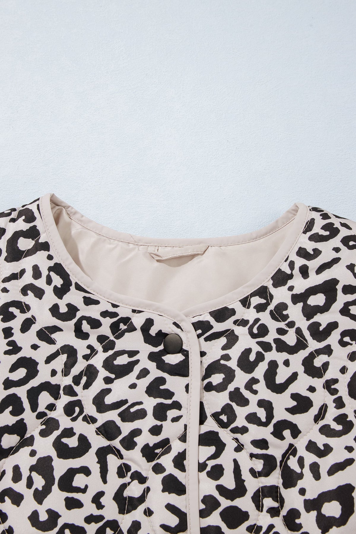 Khaki Leopard Print Patch Pockets Binding Tape Long Sleeve Regular Fit Jacket