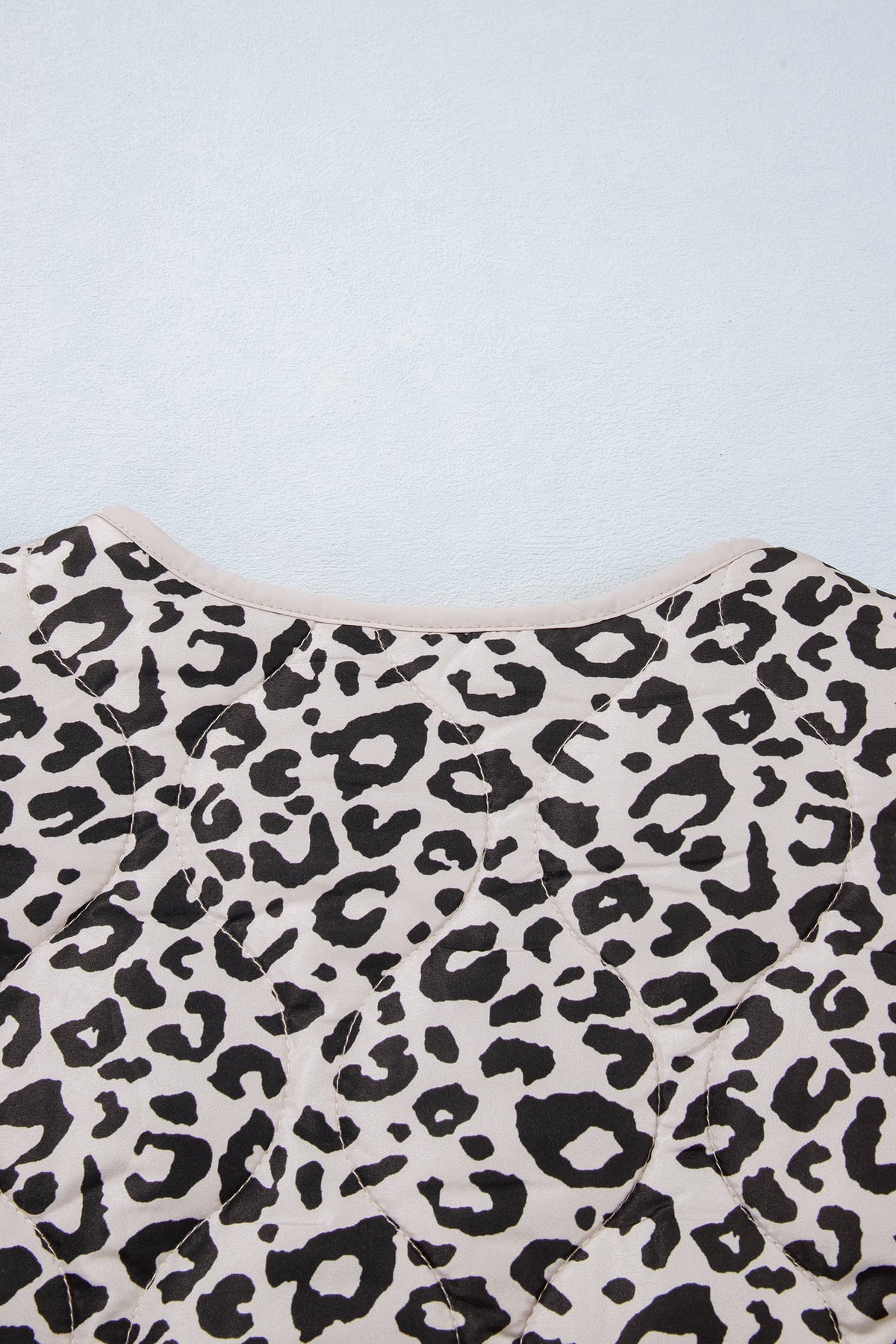 Khaki Leopard Print Patch Pockets Binding Tape Long Sleeve Regular Fit Jacket