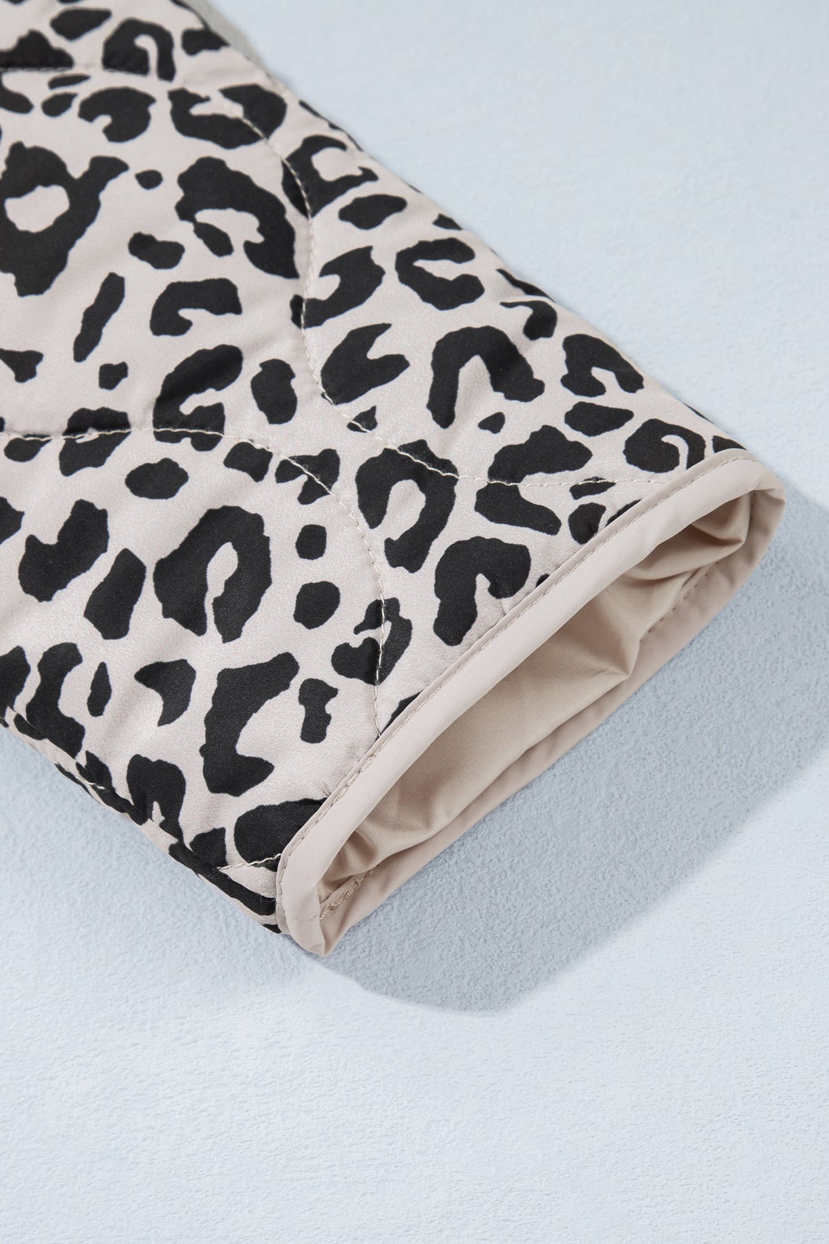 Khaki Leopard Print Patch Pockets Binding Tape Long Sleeve Regular Fit Jacket