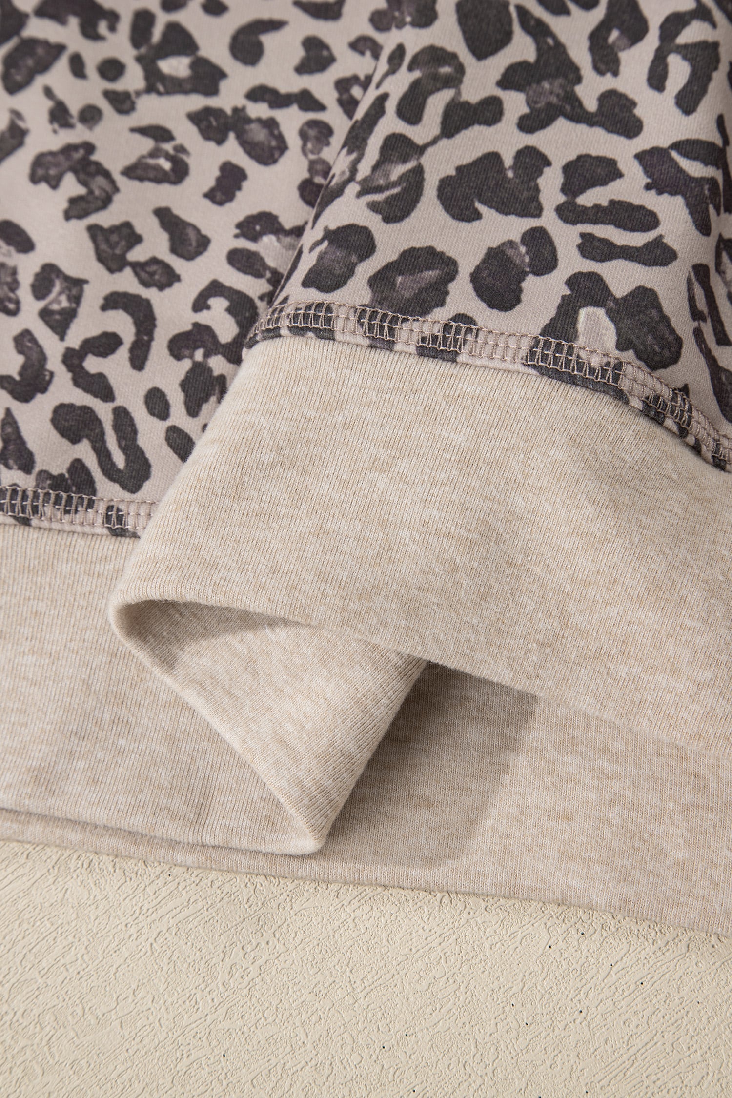Khaki Leopard Print Patchwork Crew Neck Sweatshirt