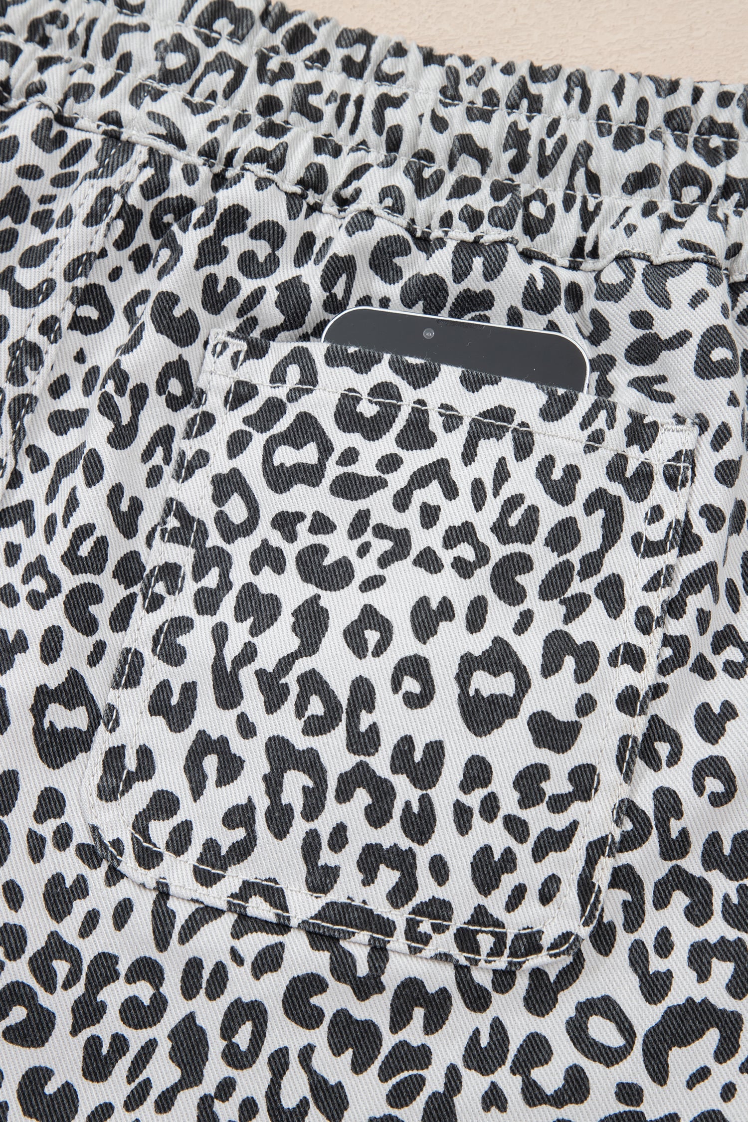 Khaki Leopard Print Tassel Drawstring Casual Denim Skort