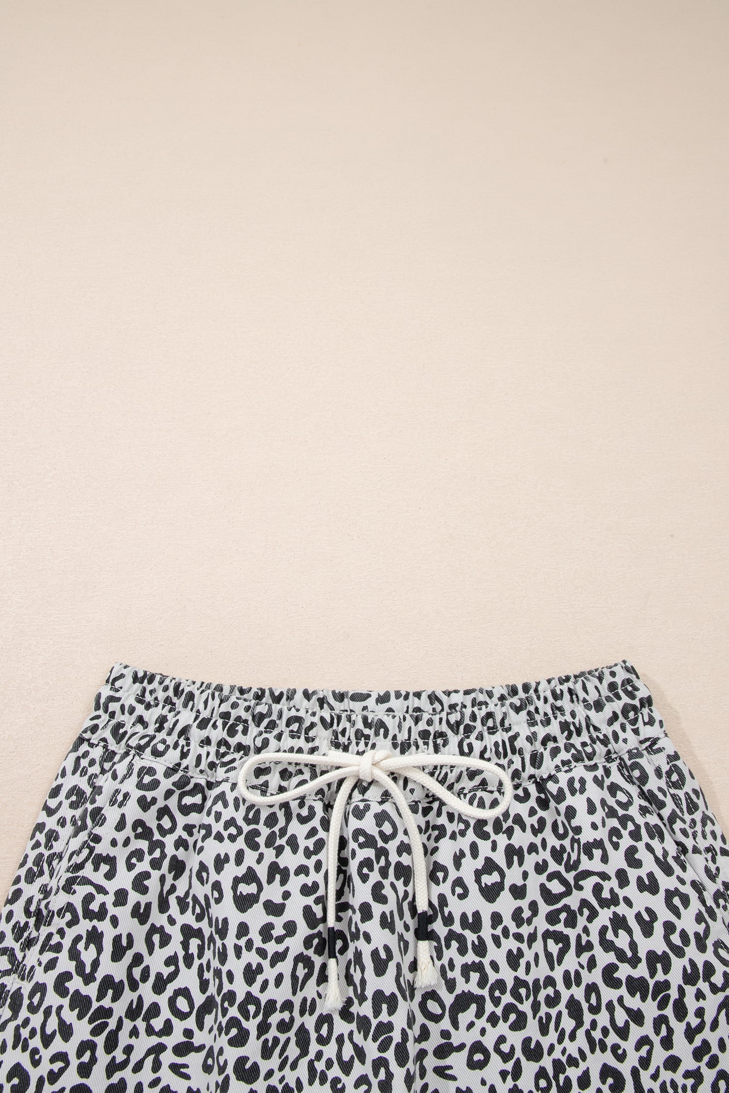 Khaki Leopard Print Tassel Drawstring Casual Denim Skort