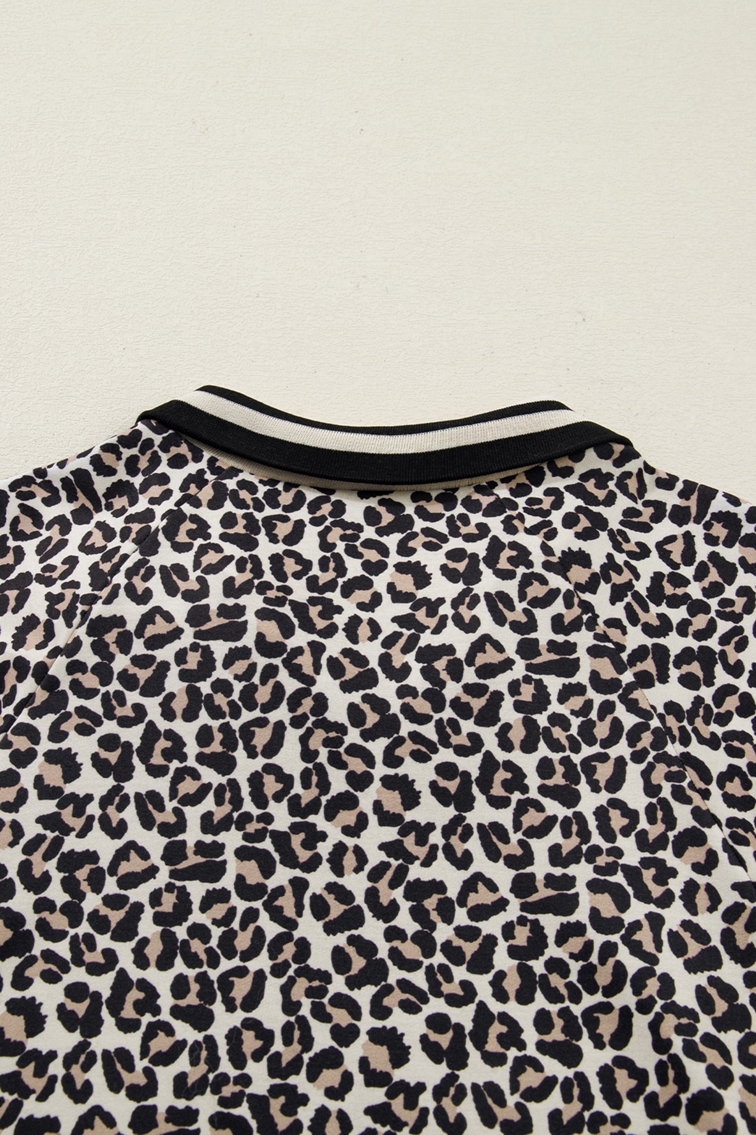 Khaki Leopard Print Zip Neck Striped Webbing Patchwork T Shirt Mini Dress