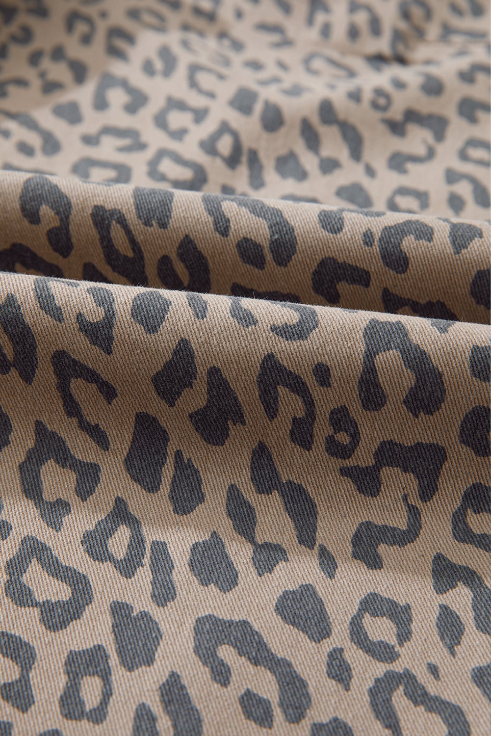 Khaki Leopard Printed Drawstring Elastic Waistband Pocketed Barrel Jeans