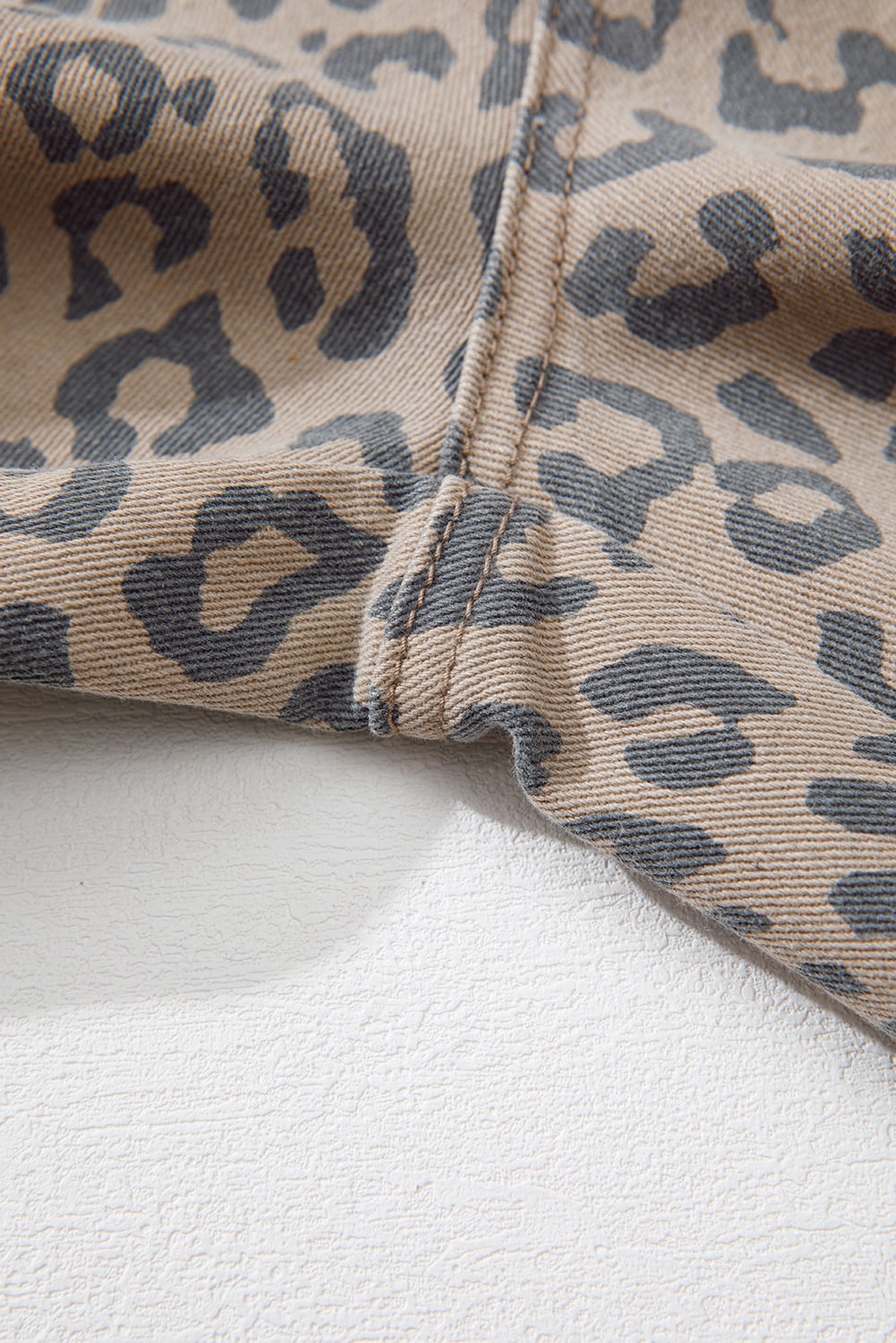 Khaki Leopard Printed Drawstring Elastic Waistband Pocketed Barrel Jeans