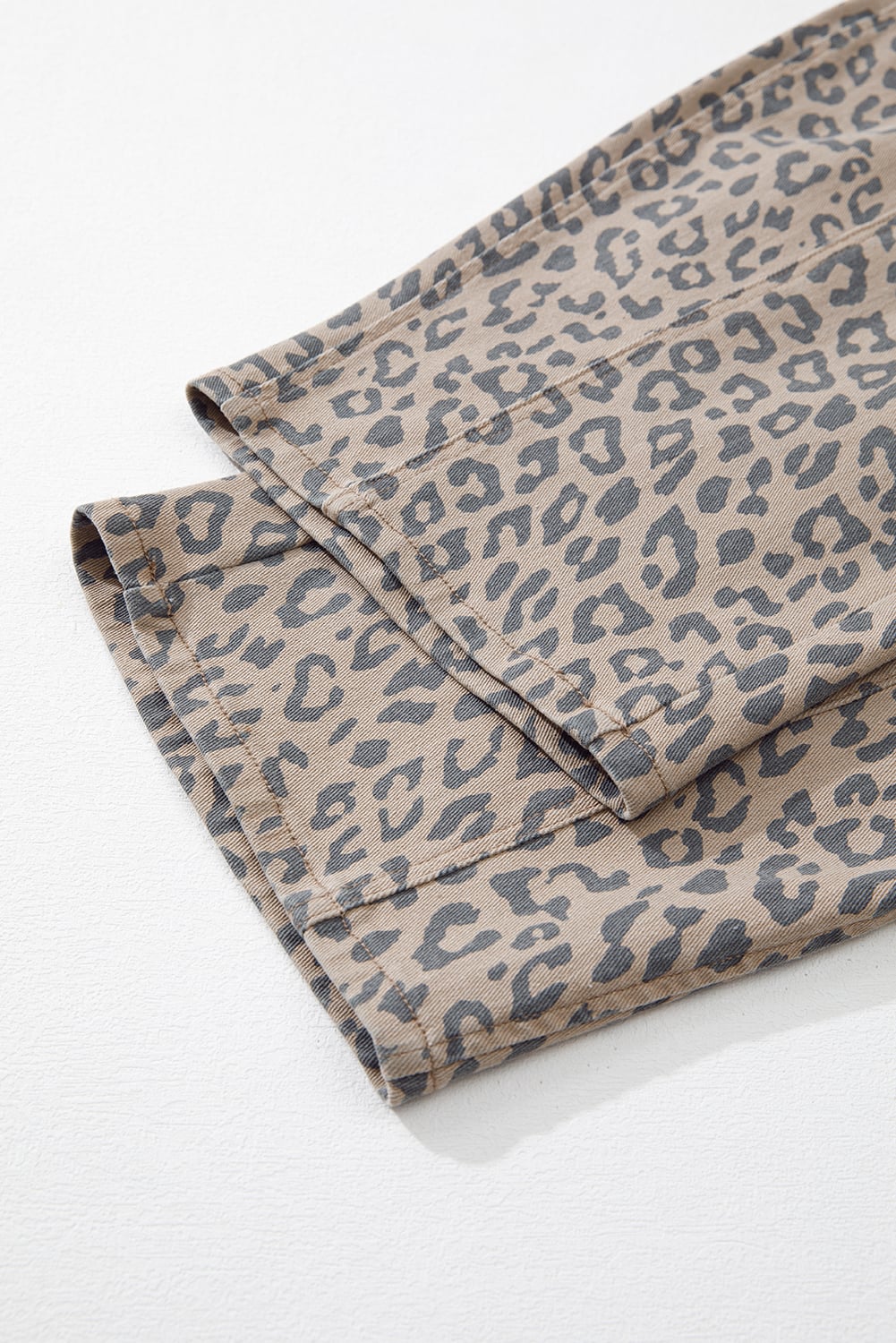 Khaki Leopard Printed Drawstring Elastic Waistband Pocketed Barrel Jeans