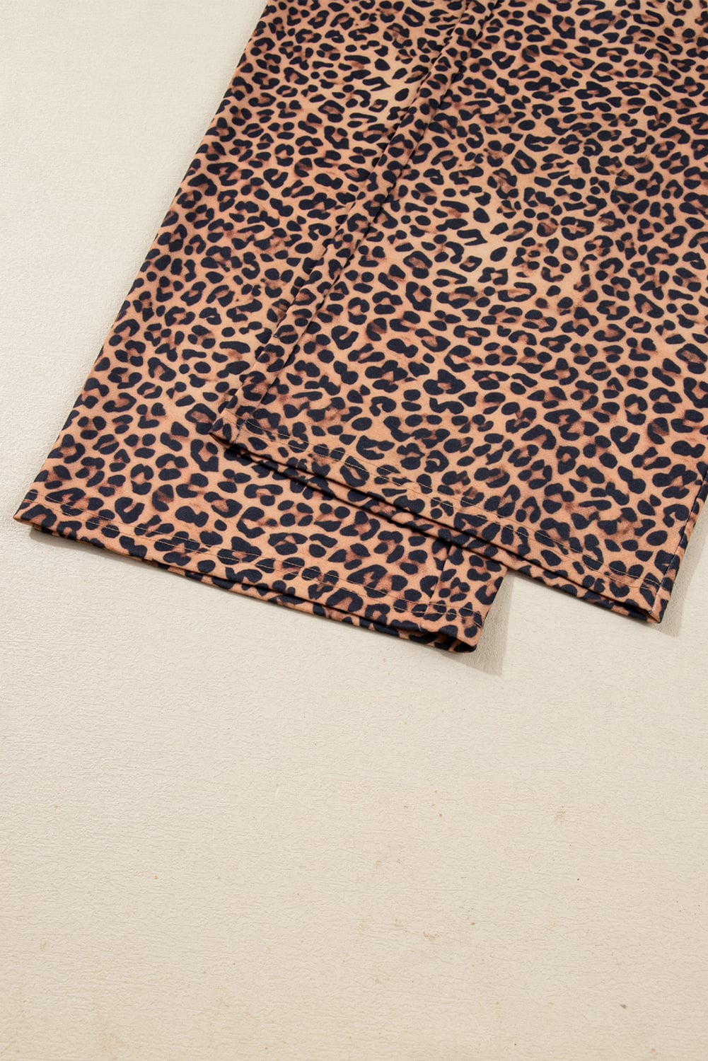 Khaki Leopard Pullover and Pants 2pcs Outfit with Bow Embroidery
