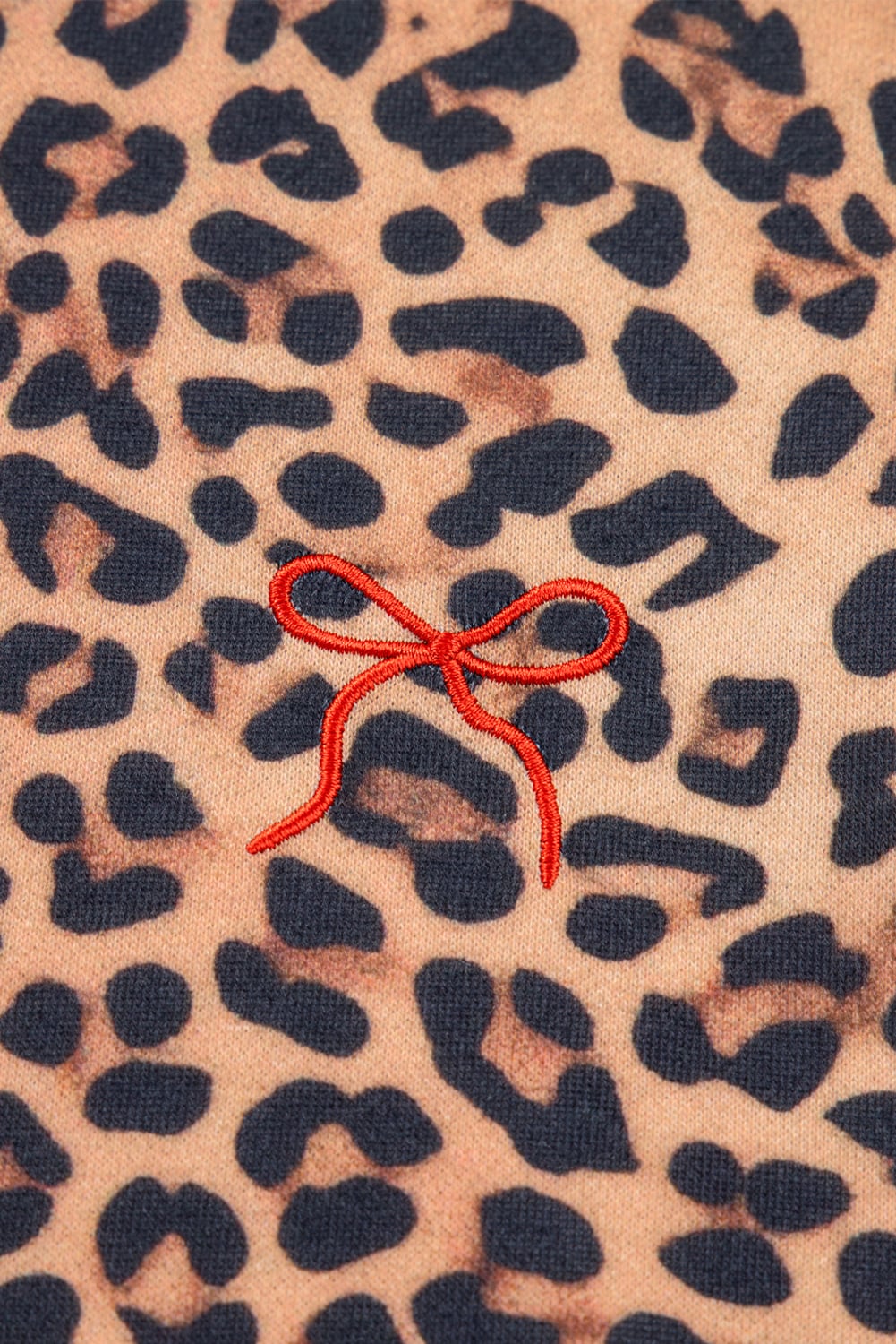 Khaki Leopard Pullover and Pants 2pcs Outfit with Bow Embroidery