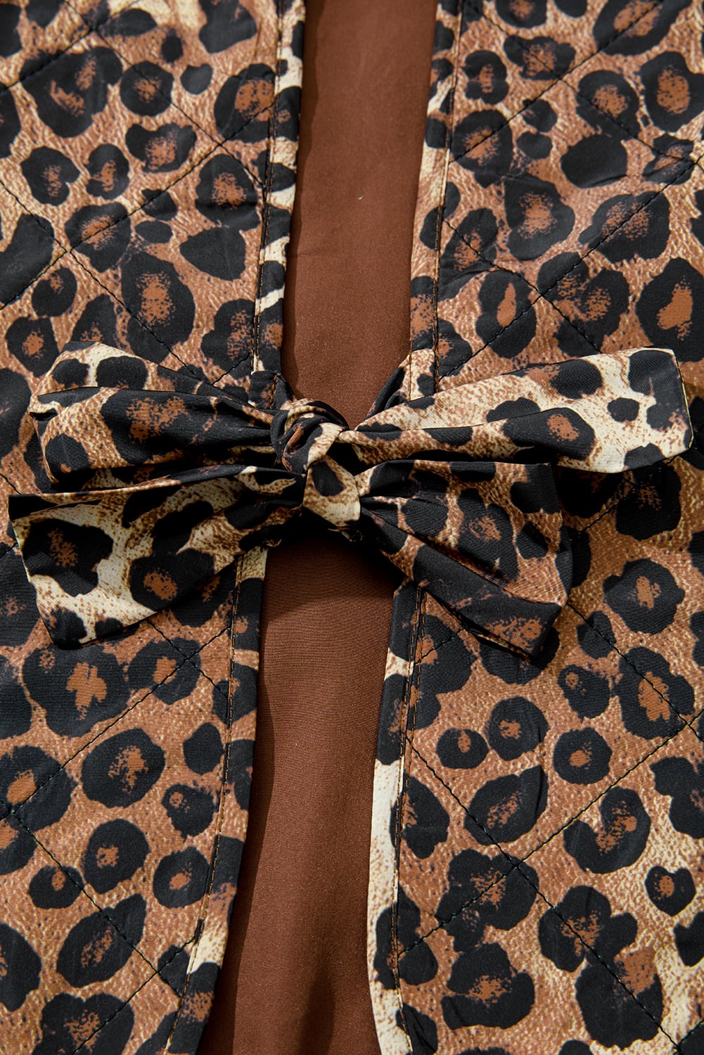 Khaki Leopard Quilted Tie Front Jacket