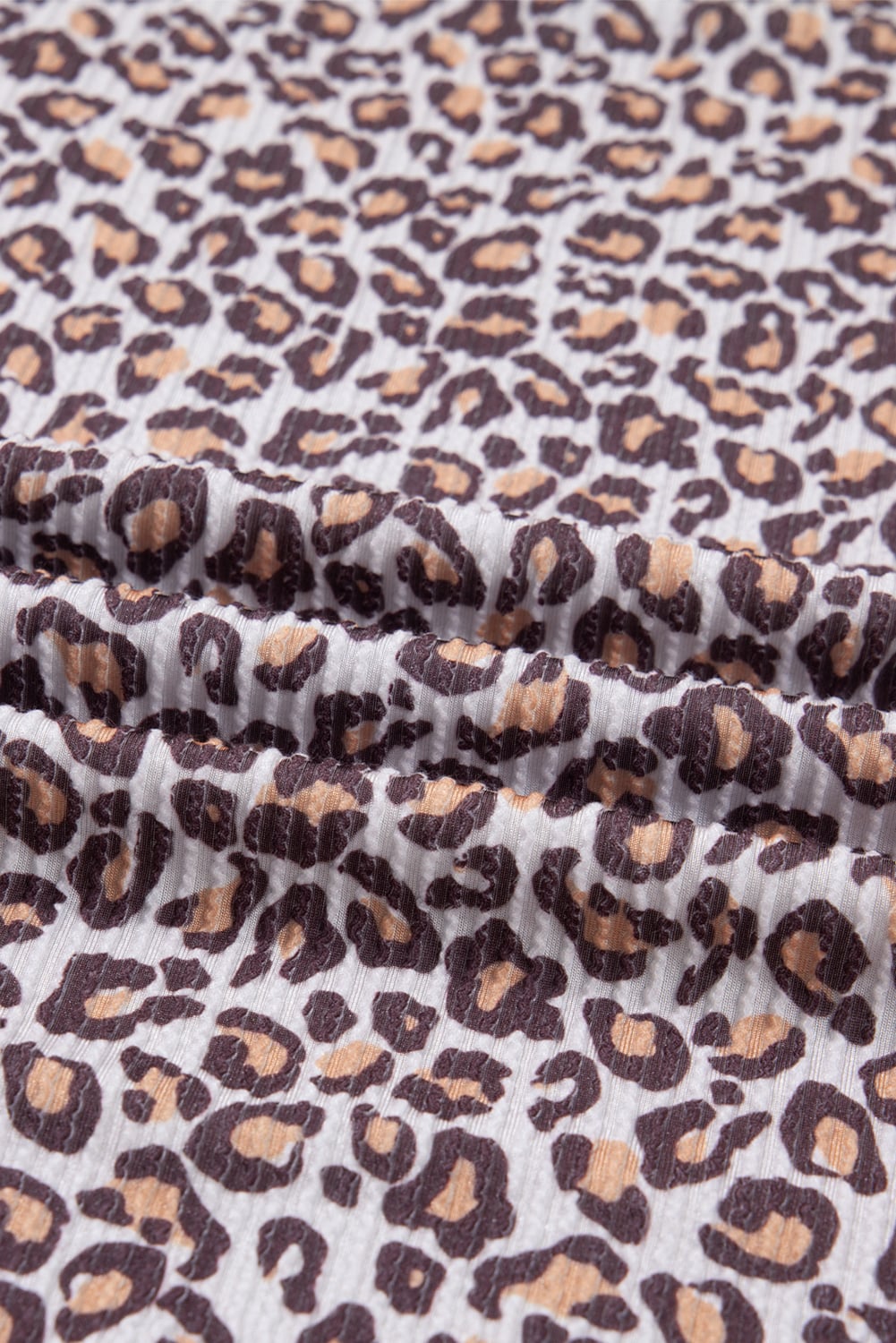 Khaki Leopard Ribbed Long Sleeve Top Drawstring Shorts 2pcs Outfit