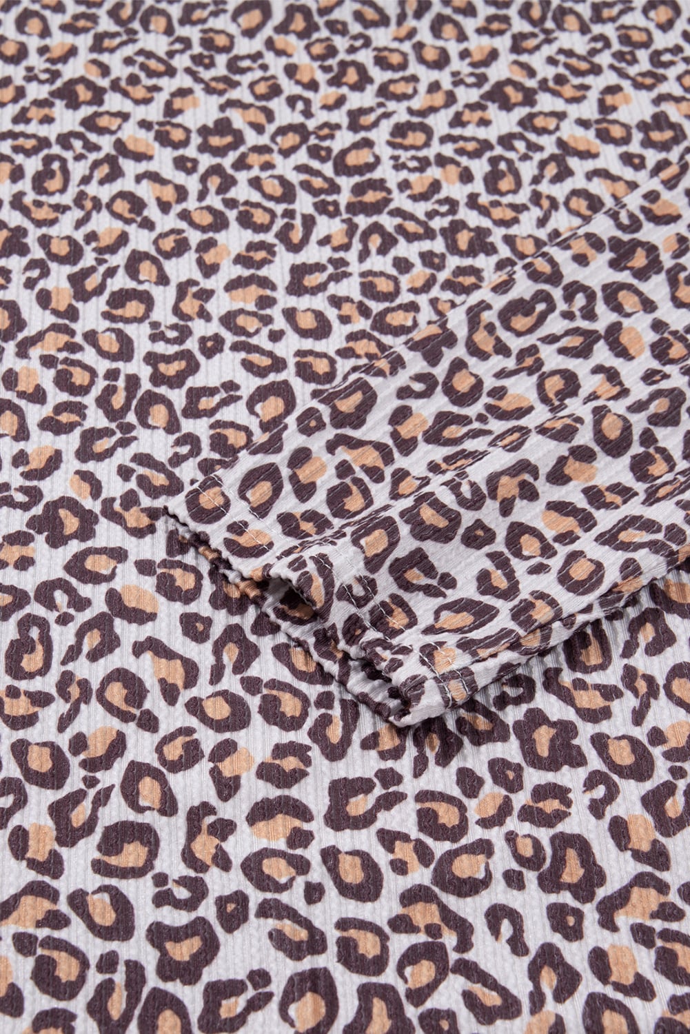 Khaki Leopard Ribbed Long Sleeve Top Drawstring Shorts 2pcs Outfit