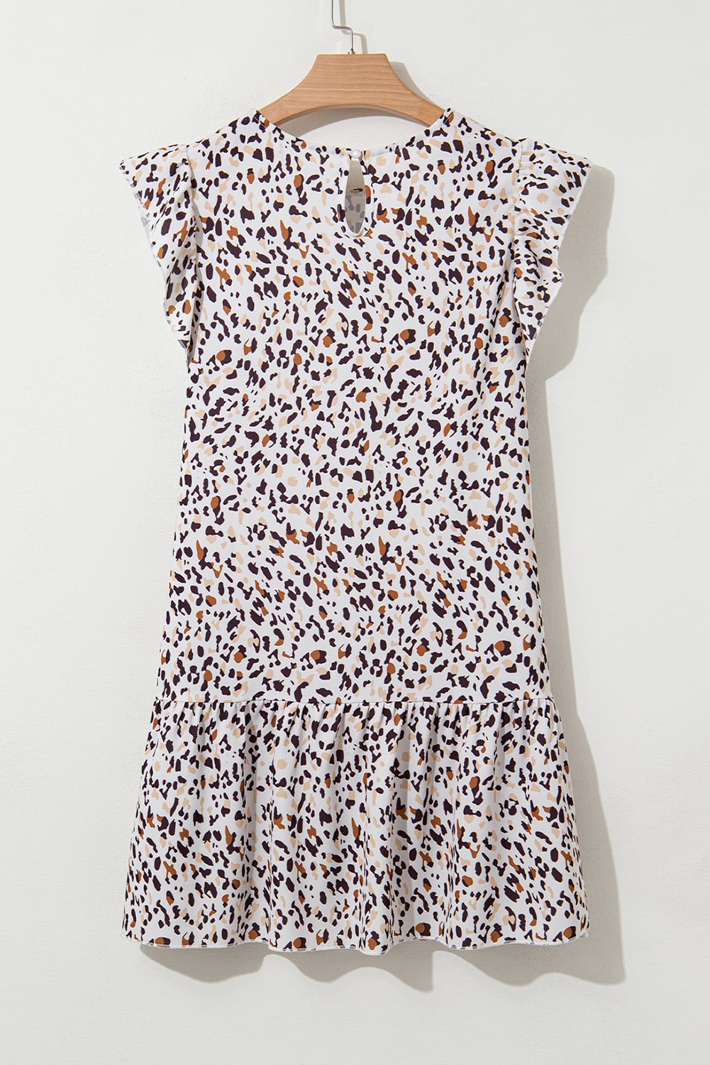 Khaki Leopard Ruffled Flutter Sleeve Keyhole Back Mini Dress