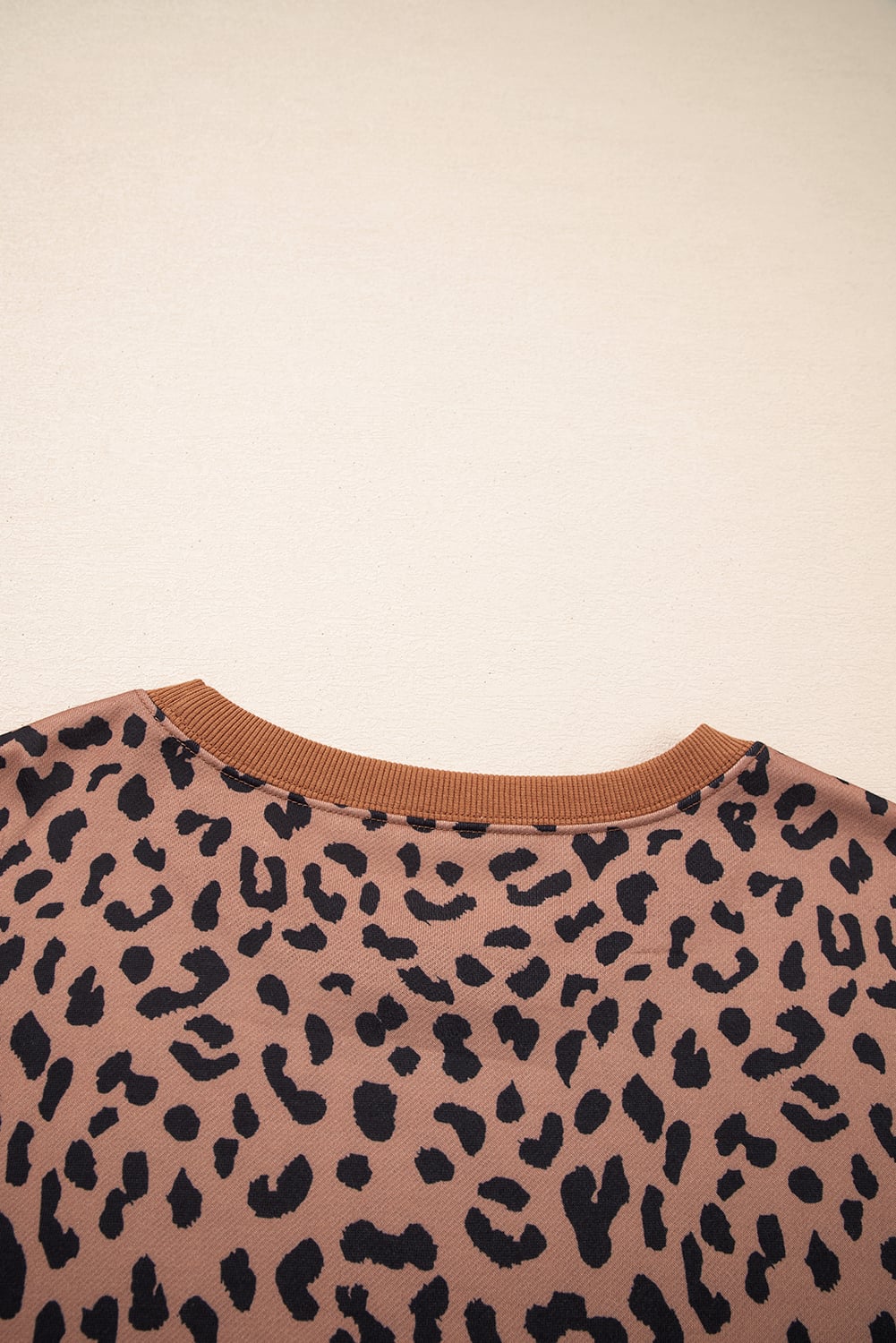 Khaki Leopard Striped Patchwork Plus Size Loose Sweatshirt