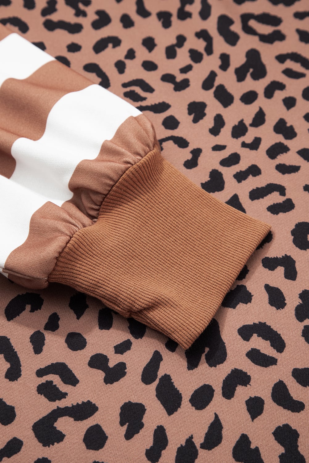 Khaki Leopard Striped Patchwork Plus Size Loose Sweatshirt
