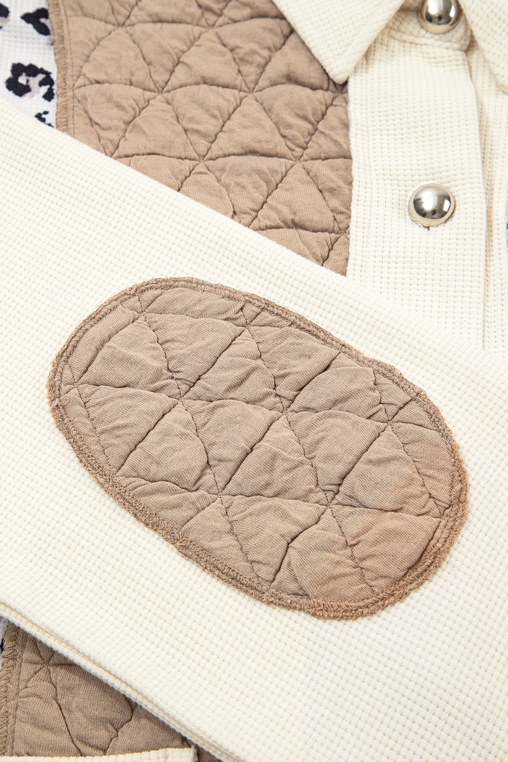 Khaki Leopard Waffle Quilted Patchwork Button Front Jacket