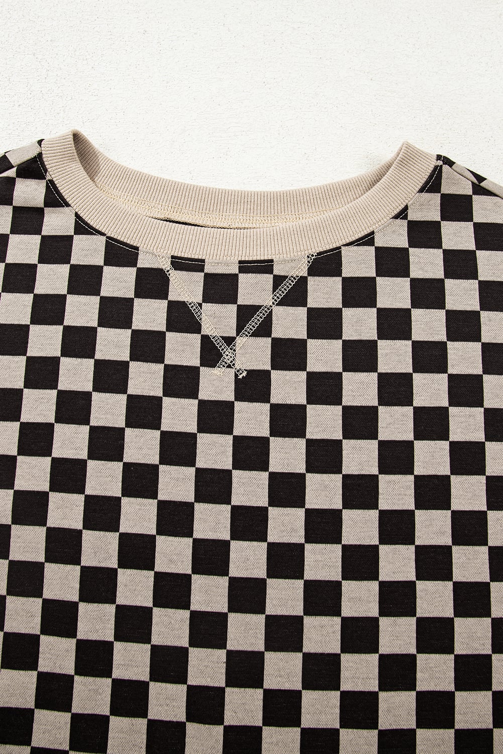 Khaki Mixed Checkered Pattern Patchwork High Low Casual Top
