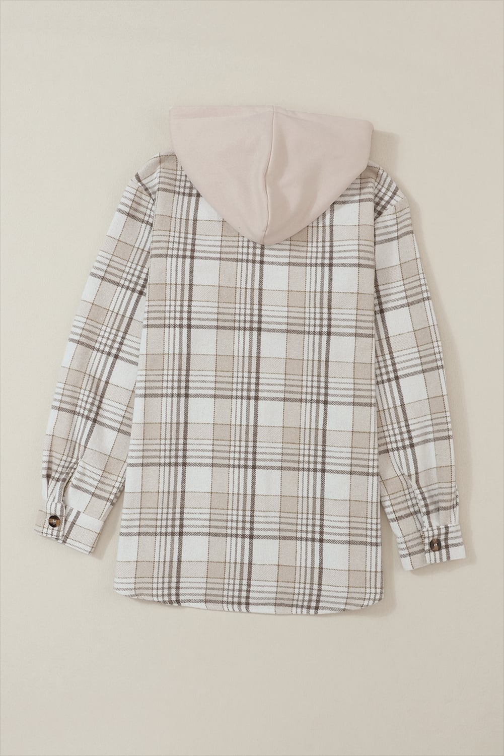 Khaki Plaid Removable Hood Buttoned Shacket
