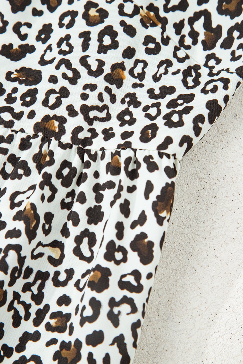 Khaki Plus Size Button V Neck Leopard Print Puff Sleeve Loose Mini Dress