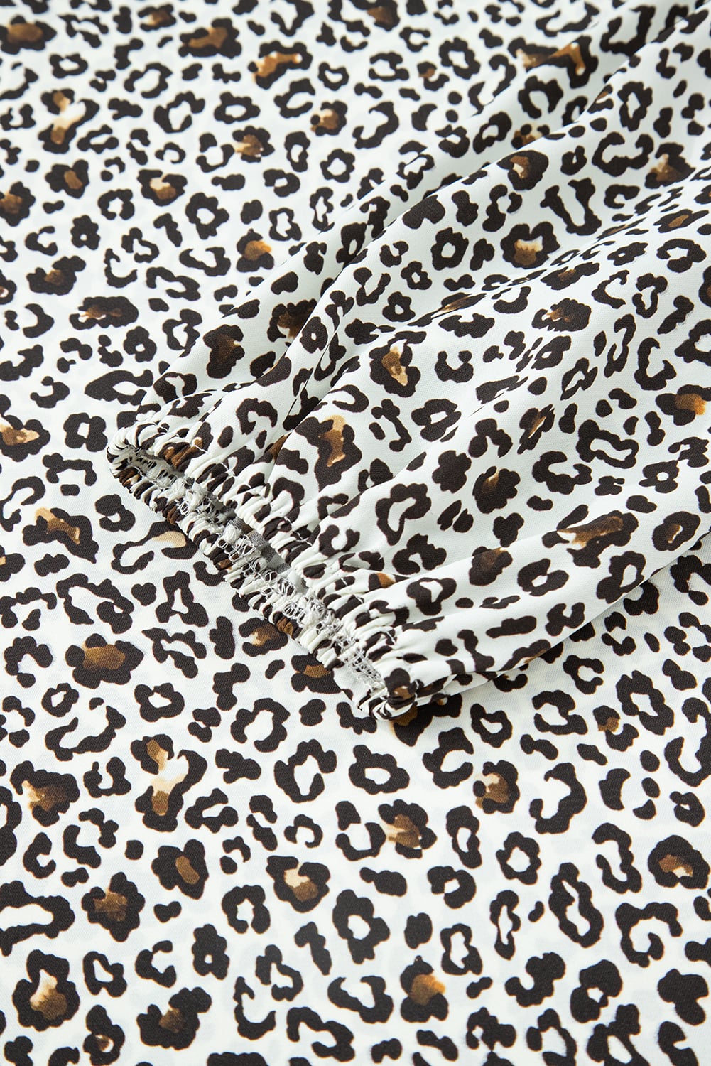Khaki Plus Size Button V Neck Leopard Print Puff Sleeve Loose Mini Dress