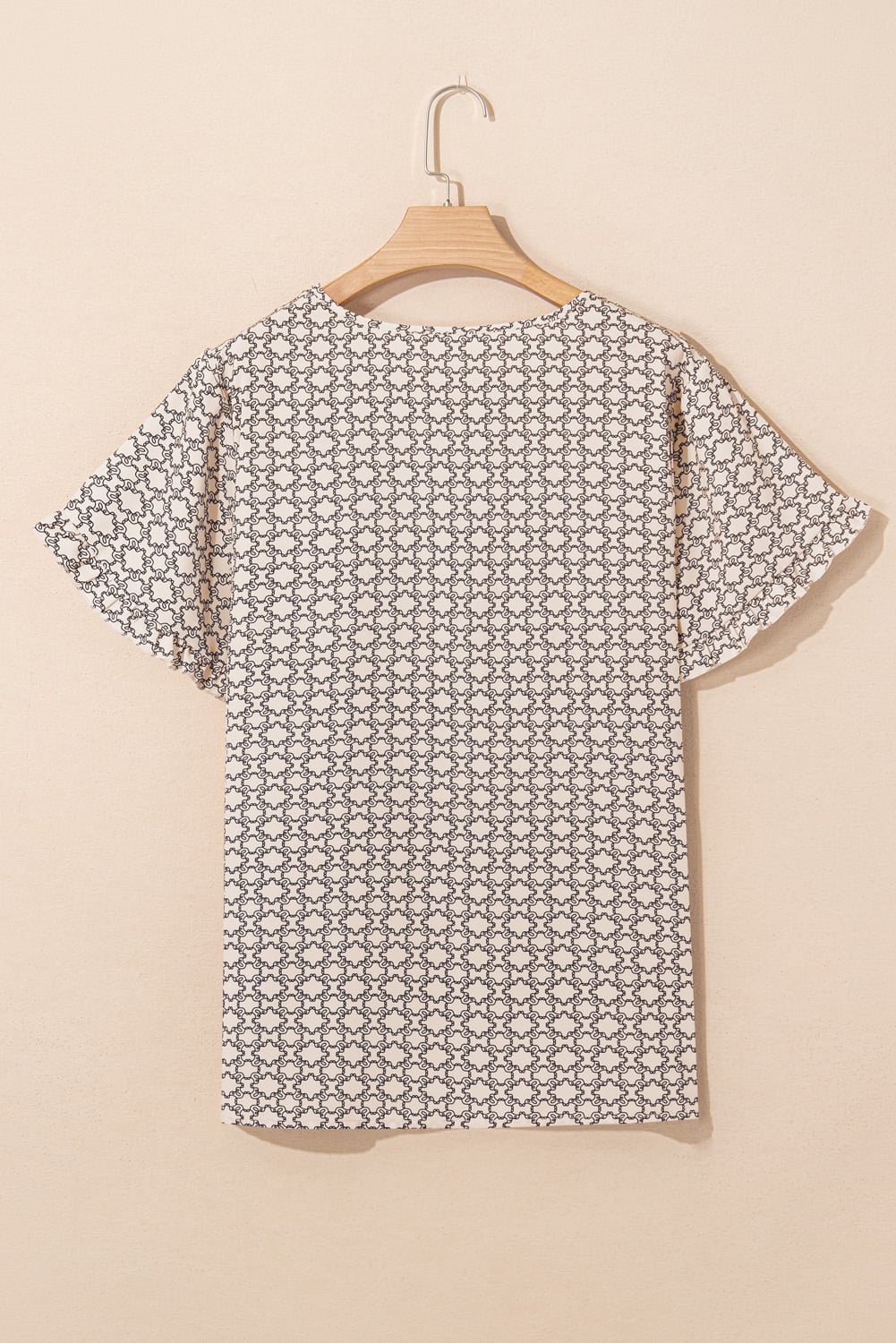 Khaki Plus Size Geometric Print Ruffled Sleeve Blouse