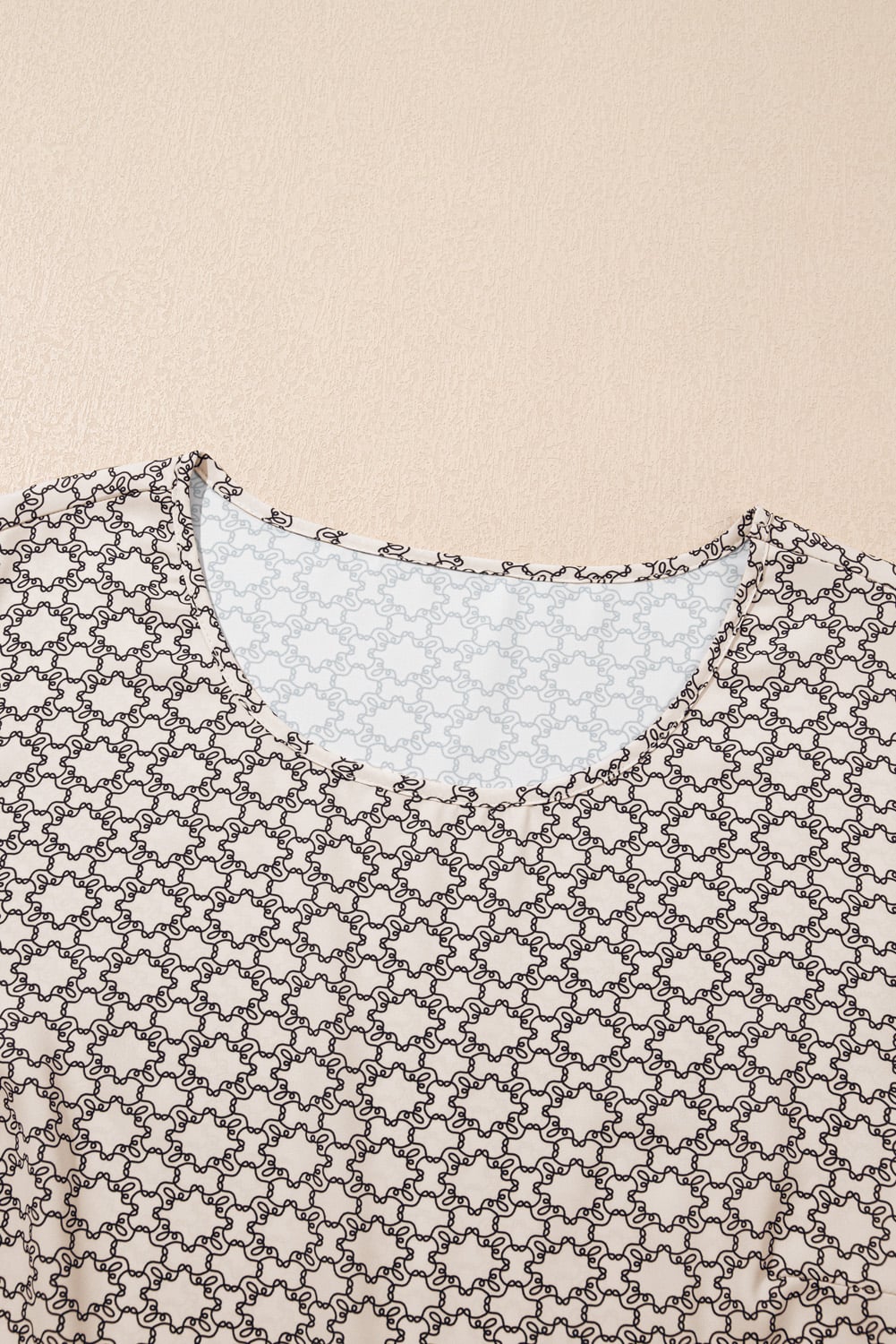 Khaki Plus Size Geometric Print Ruffled Sleeve Blouse