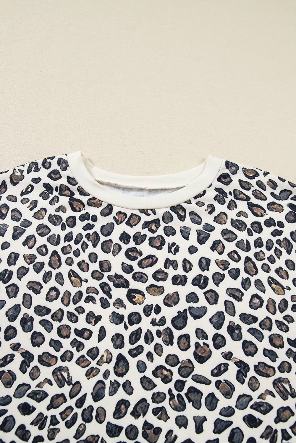 Khaki Plus Size Leopard Loose Pullover Casual Shorts 2pcs Outfit