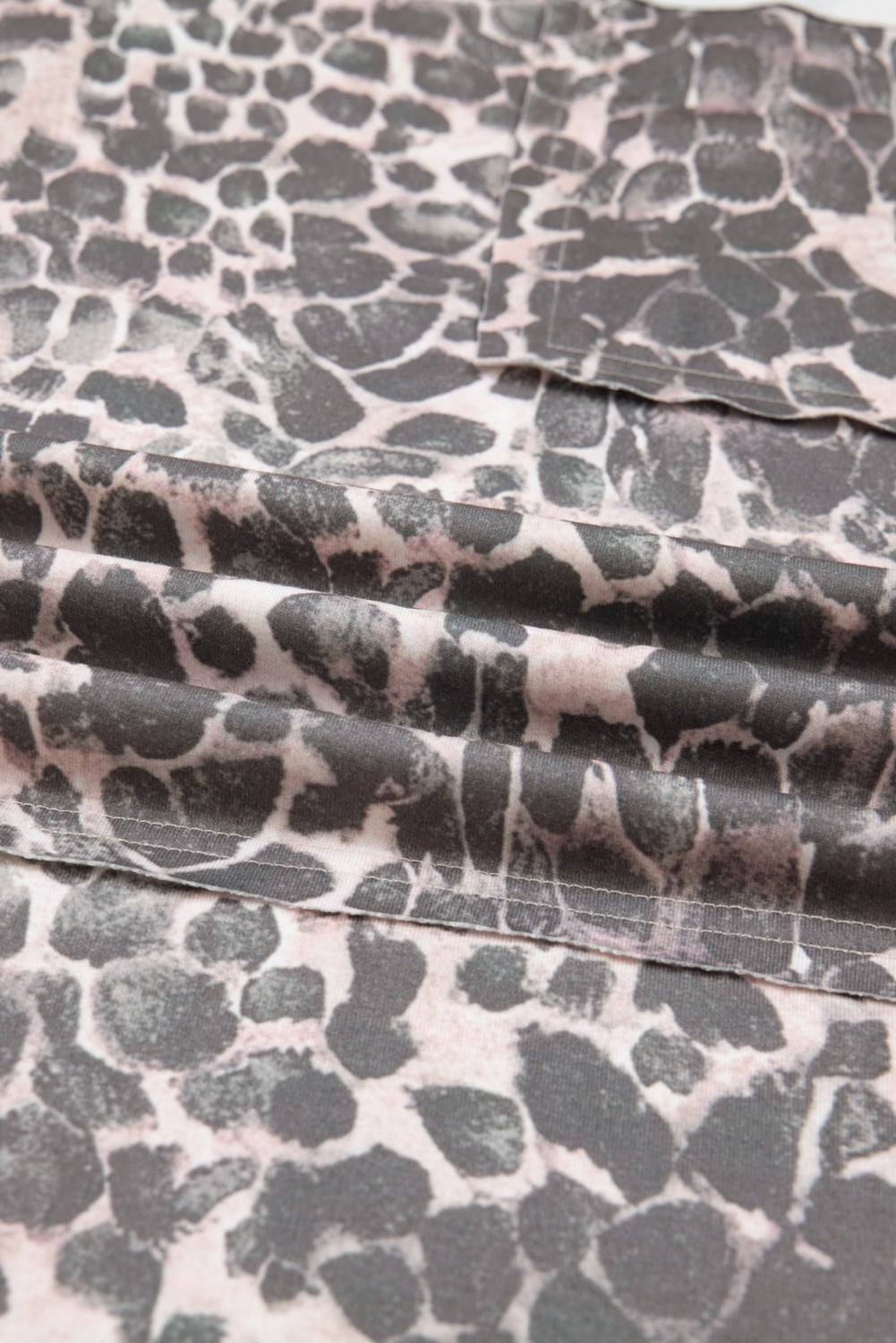 Khaki Plus Size Leopard Print Raw Edge Patch Pocket Drawstring Loose Pants