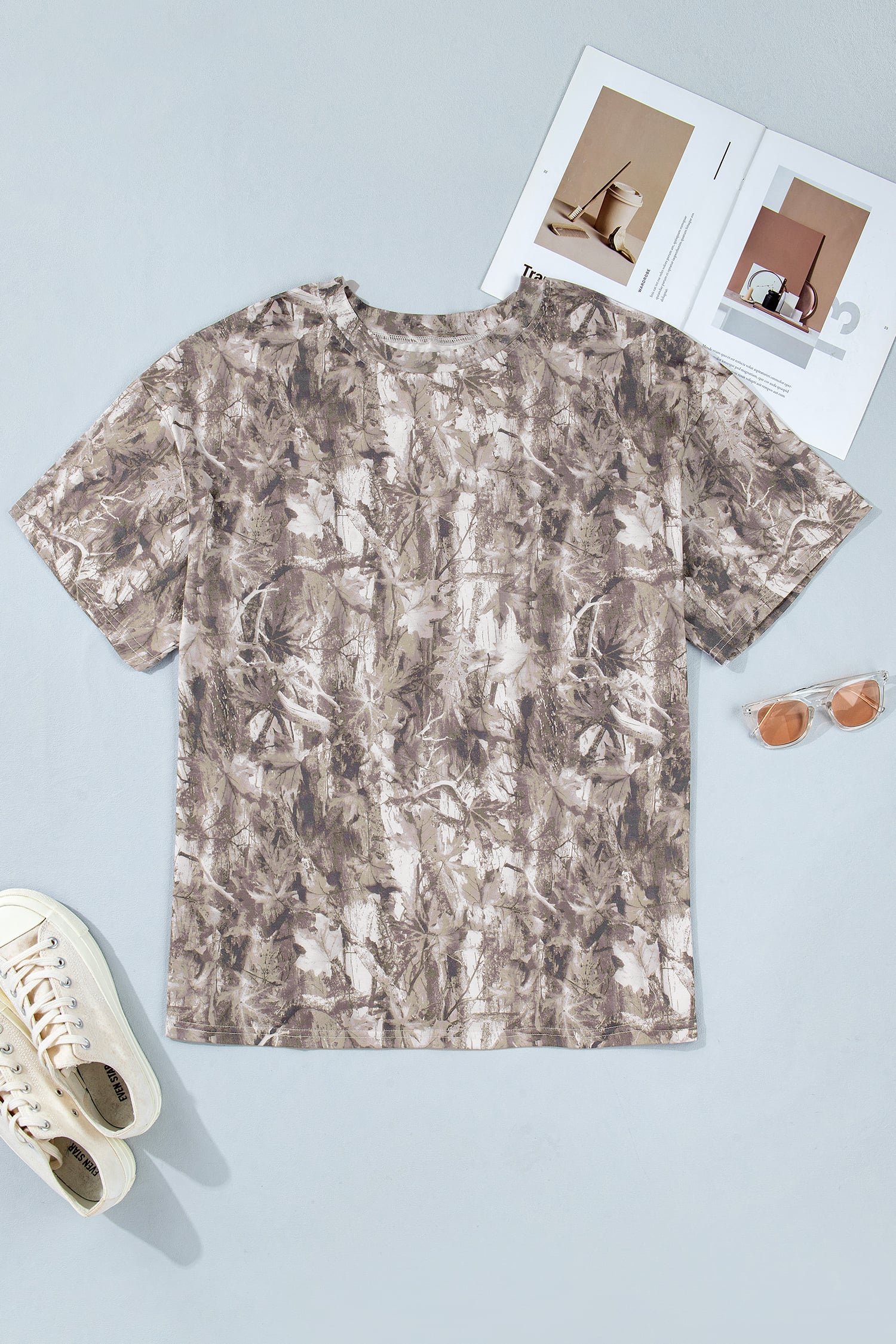 Khaki Plus Size Woodland Camouflage Print T Shirt