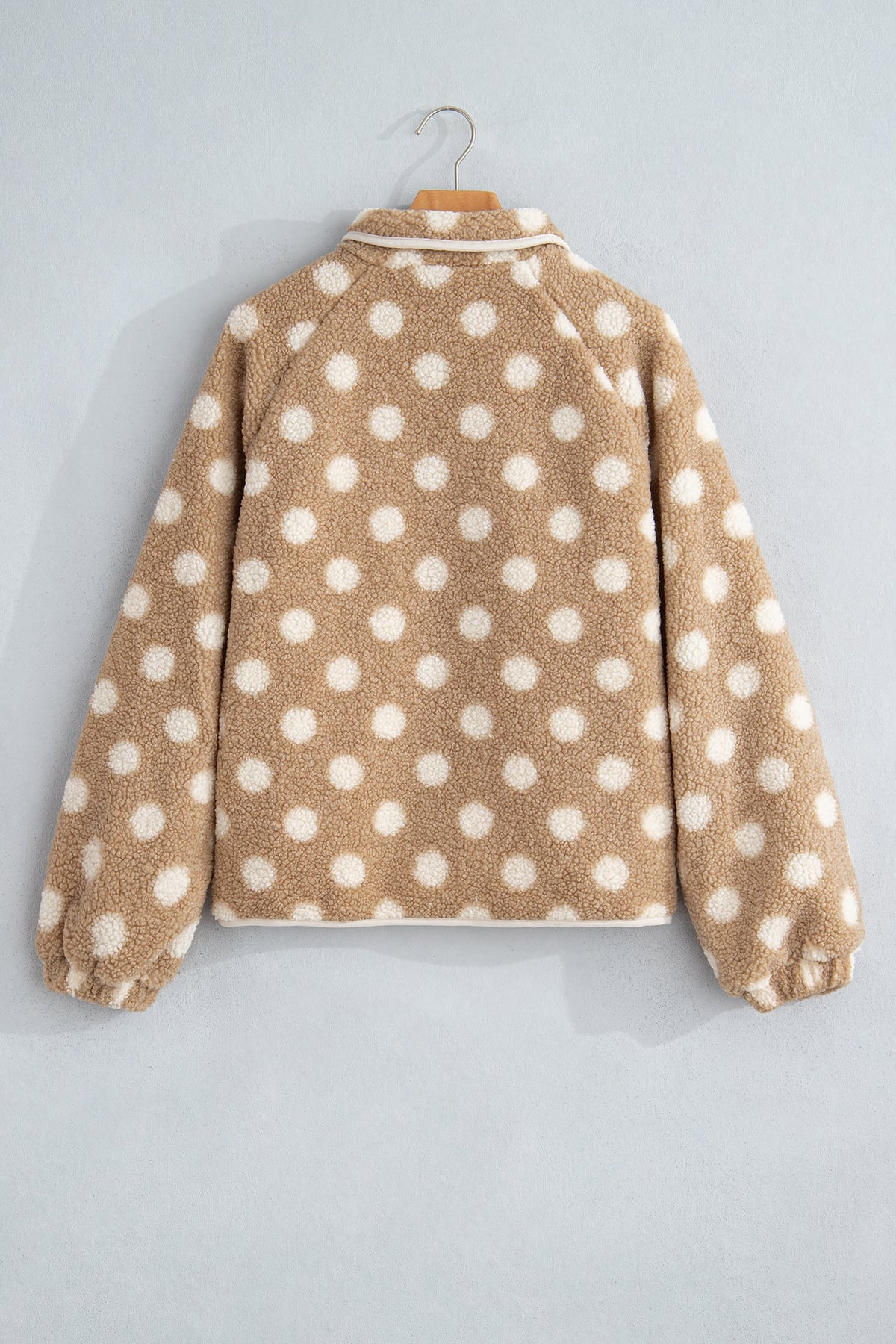 Khaki Polka Dot Faux Fur Metal Button Placket Shift Silhouette Jacket