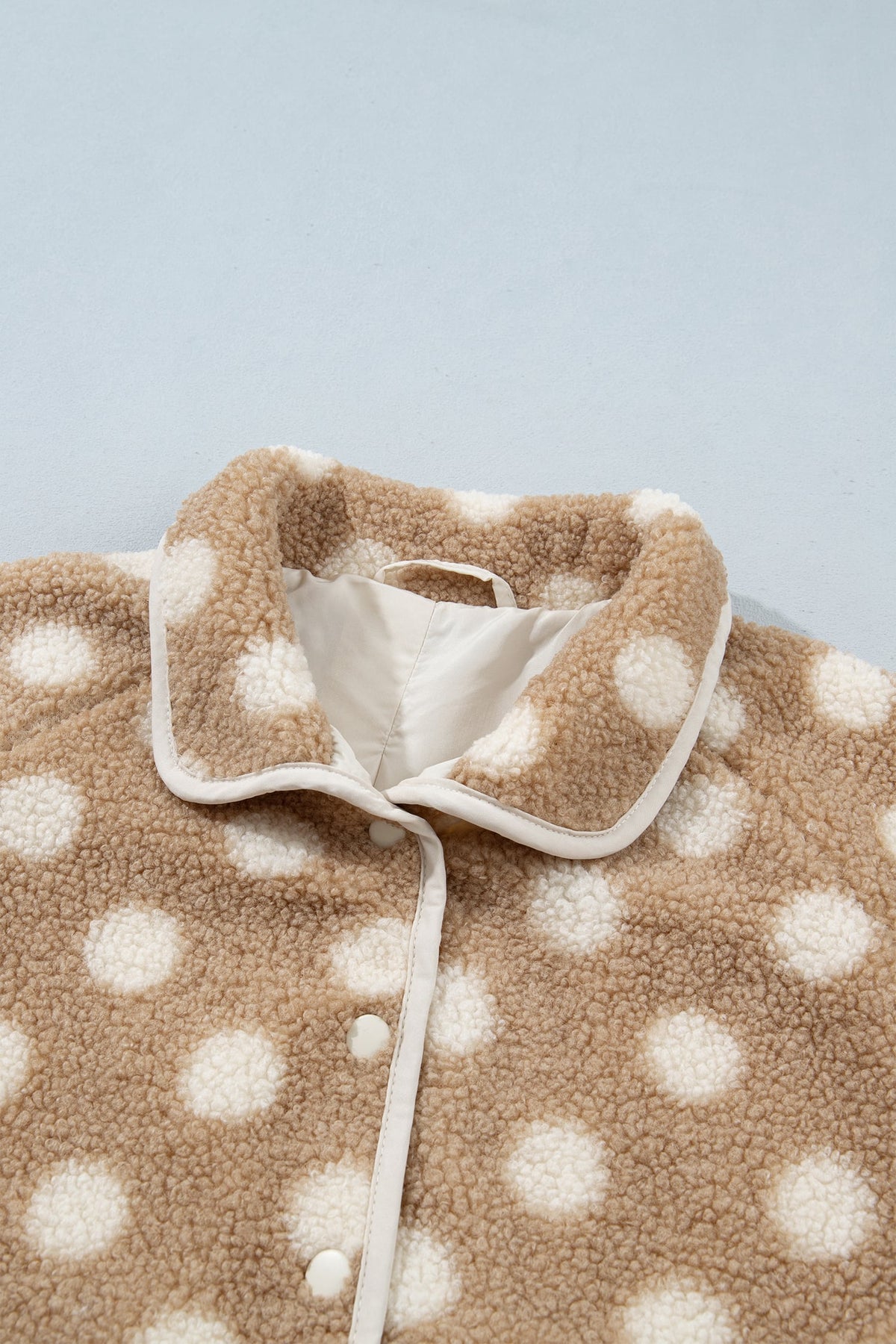Khaki Polka Dot Faux Fur Metal Button Placket Shift Silhouette Jacket