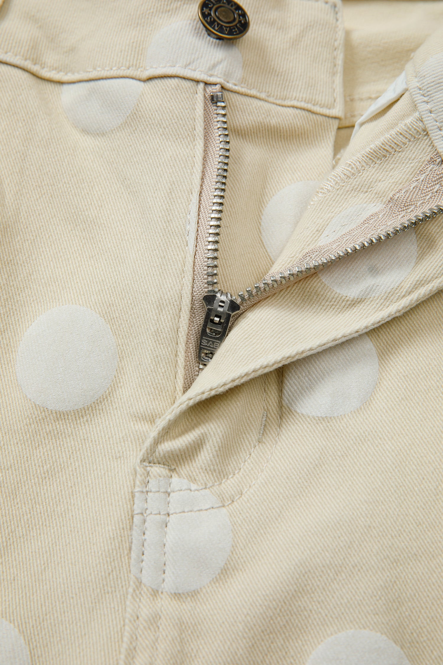 Khaki Polka Dot Print Raw Hem Shift Jeans