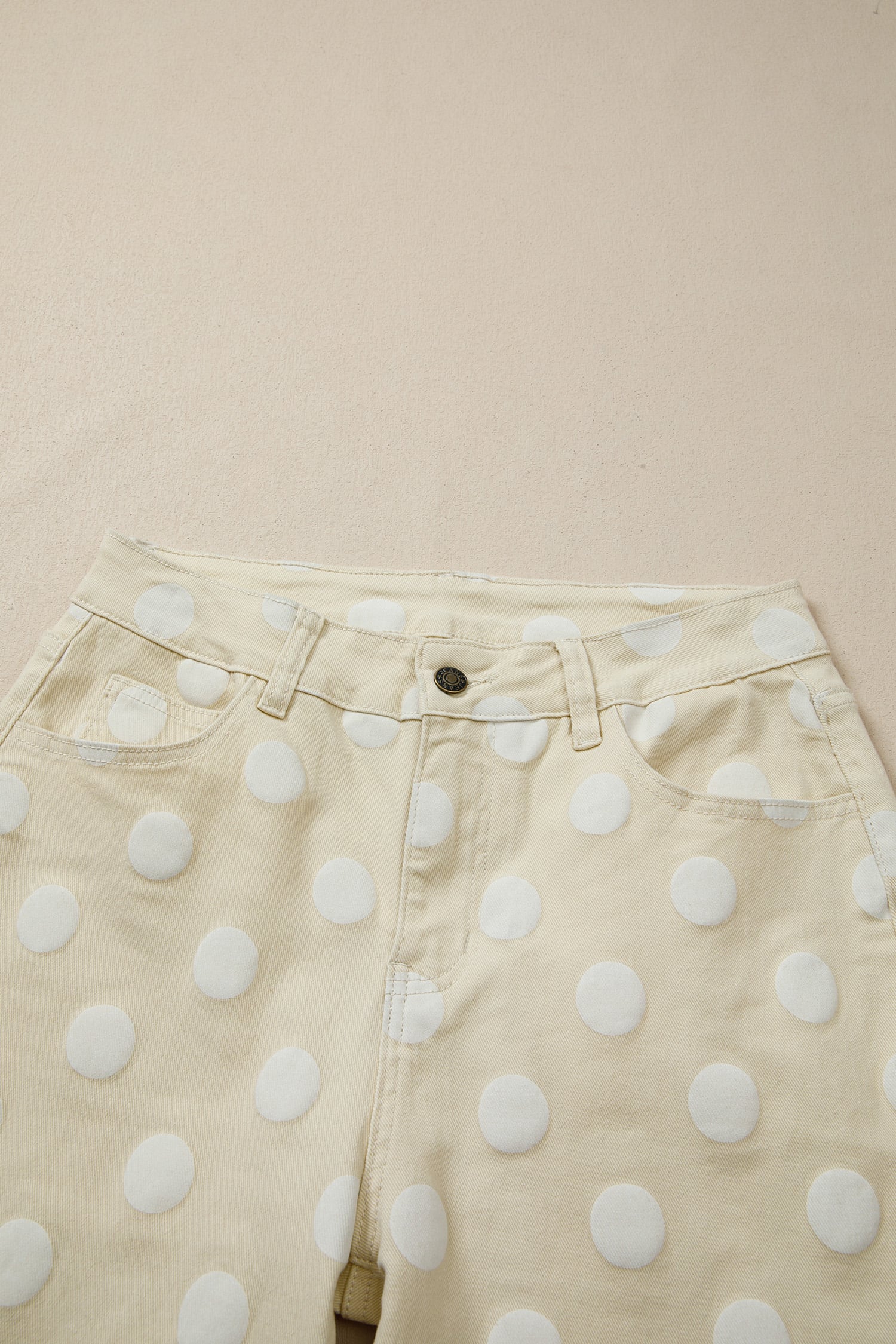 Khaki Polka Dot Print Raw Hem Shift Jeans
