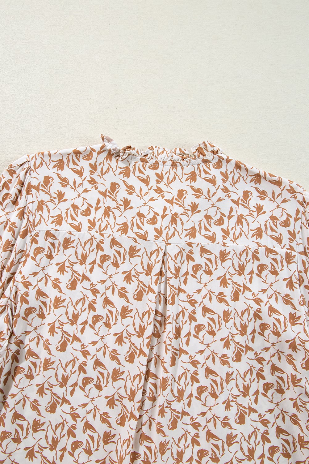 Khaki Printed Lace Detail Floral Puff Sleeve Fall Shirt