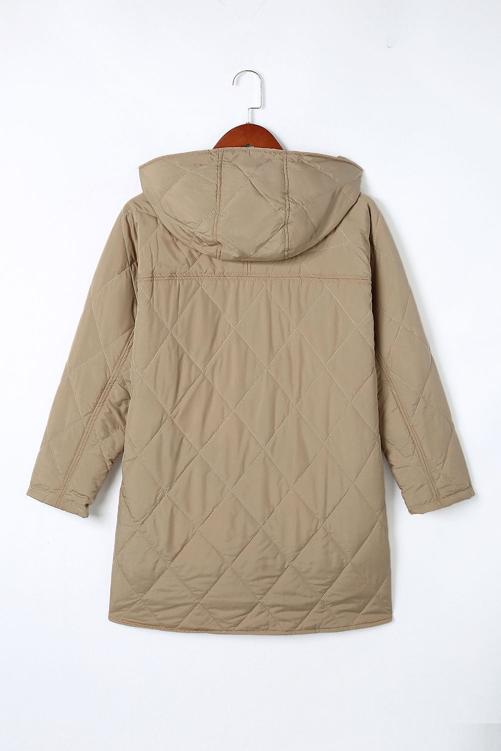Khaki Quilted Snap Button Hooded Puffer Coat