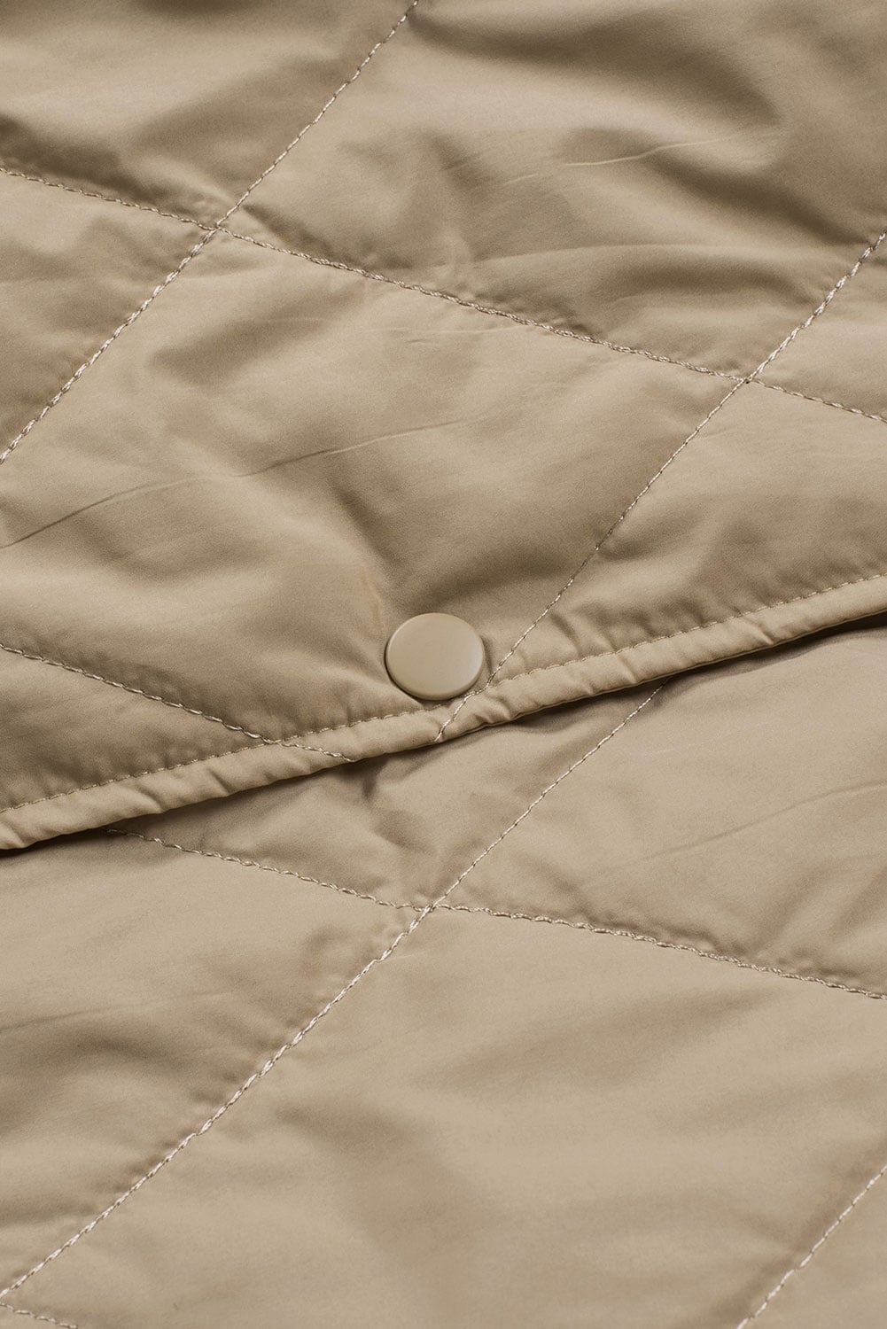 Khaki Quilted Snap Button Hooded Puffer Coat