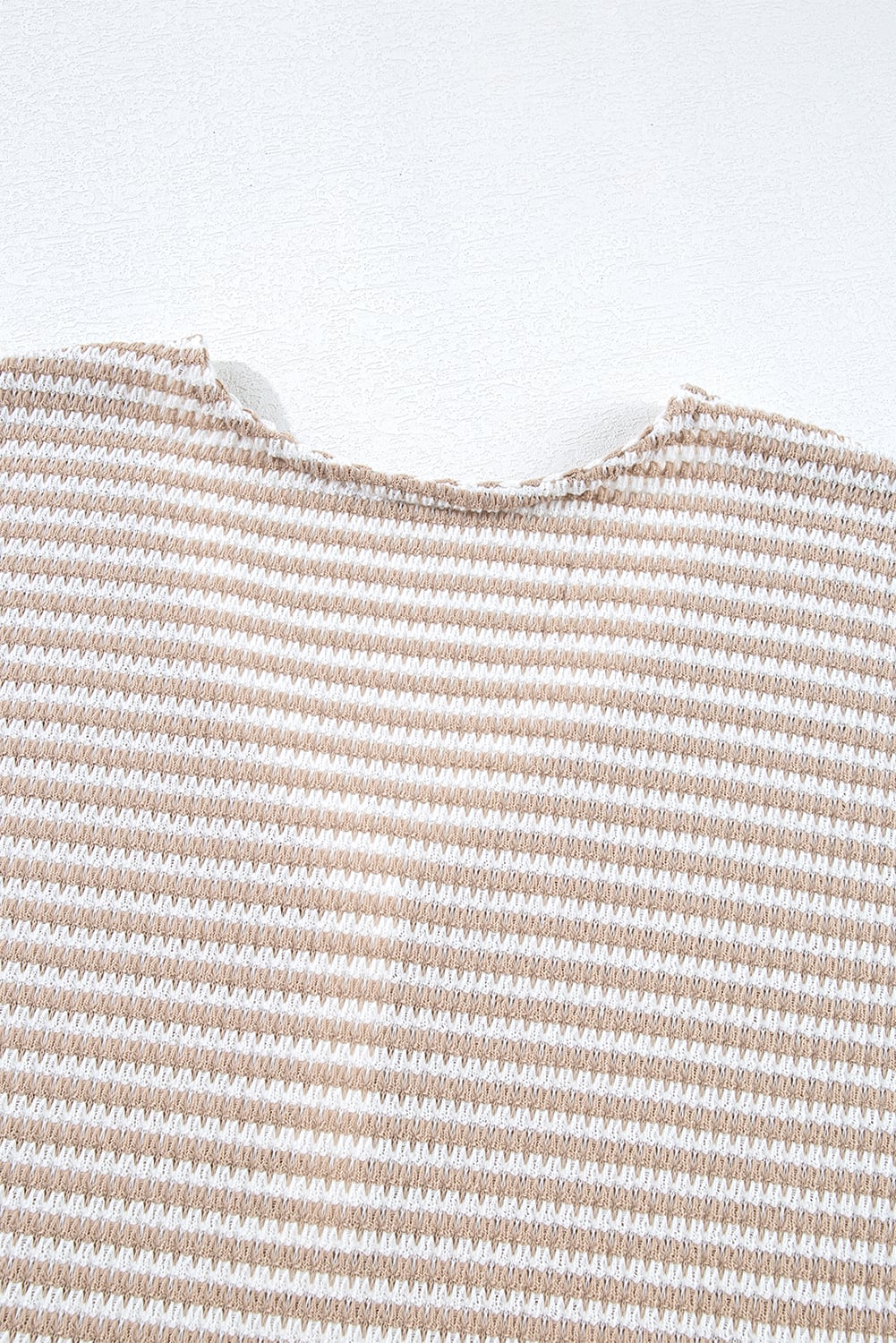 Khaki Stripe Buttoned Front V Neck Knitted T Shirt