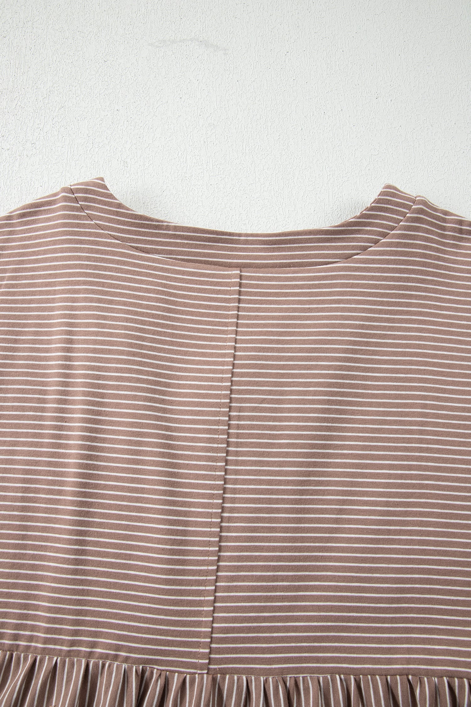 Khaki Stripe Buttoned V Neck High Low Side Slit T Shirt