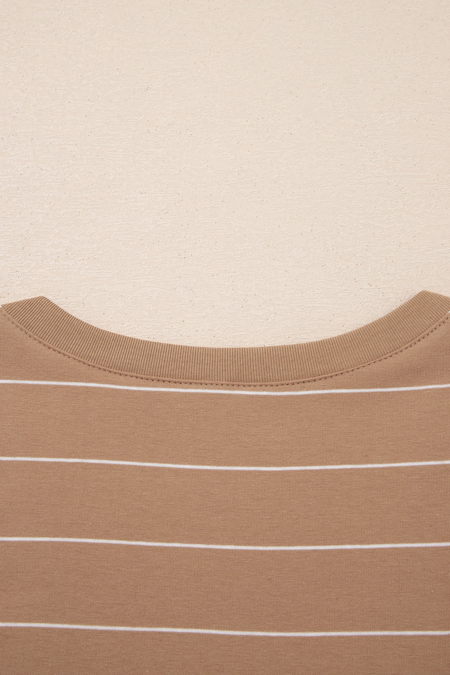 Khaki Stripe Casual Short Sleeve Side Slit Maxi T Shirt Dress