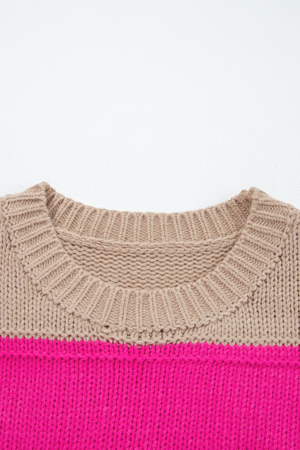 Khaki Stripe Color Block PLus Size Drop Shoulder Sweater