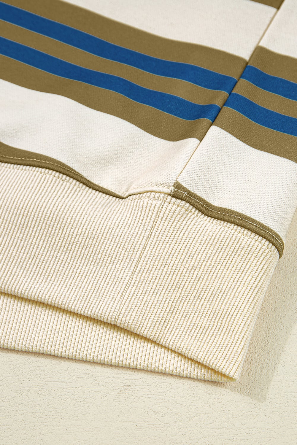 Khaki Stripe Crew Neck Drop Shoulder Pullover Sweatshirt