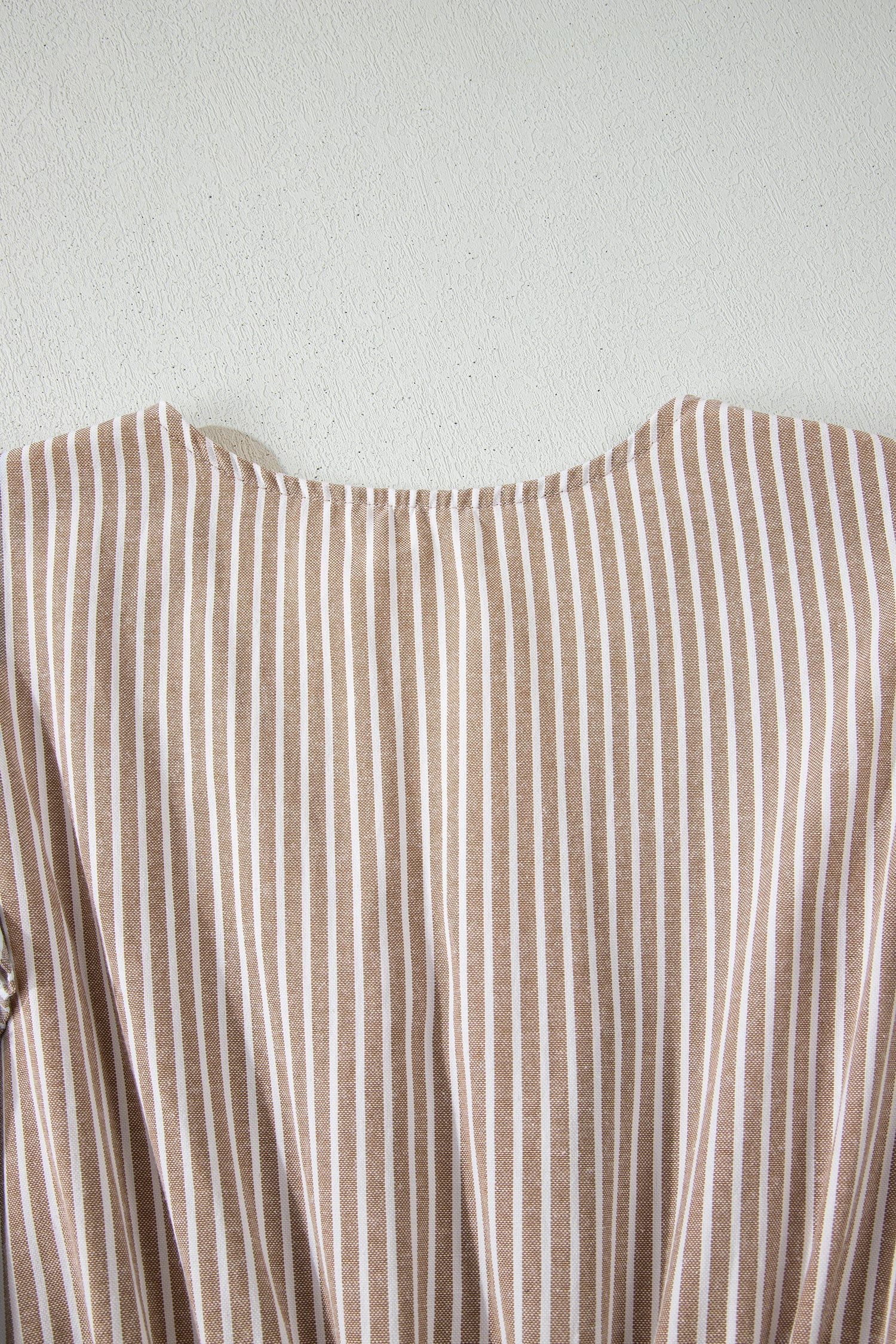 Khaki Stripe Flutter Sleeve Buttoned Front Slit Maxi Dress