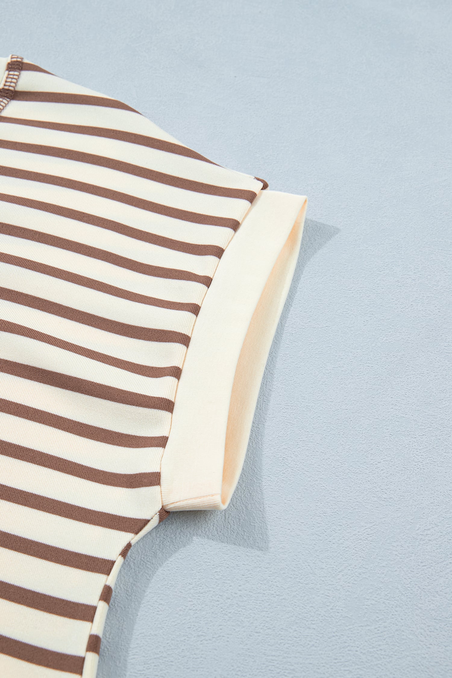 Khaki Stripe Half Buttons Round Neck T Shirt