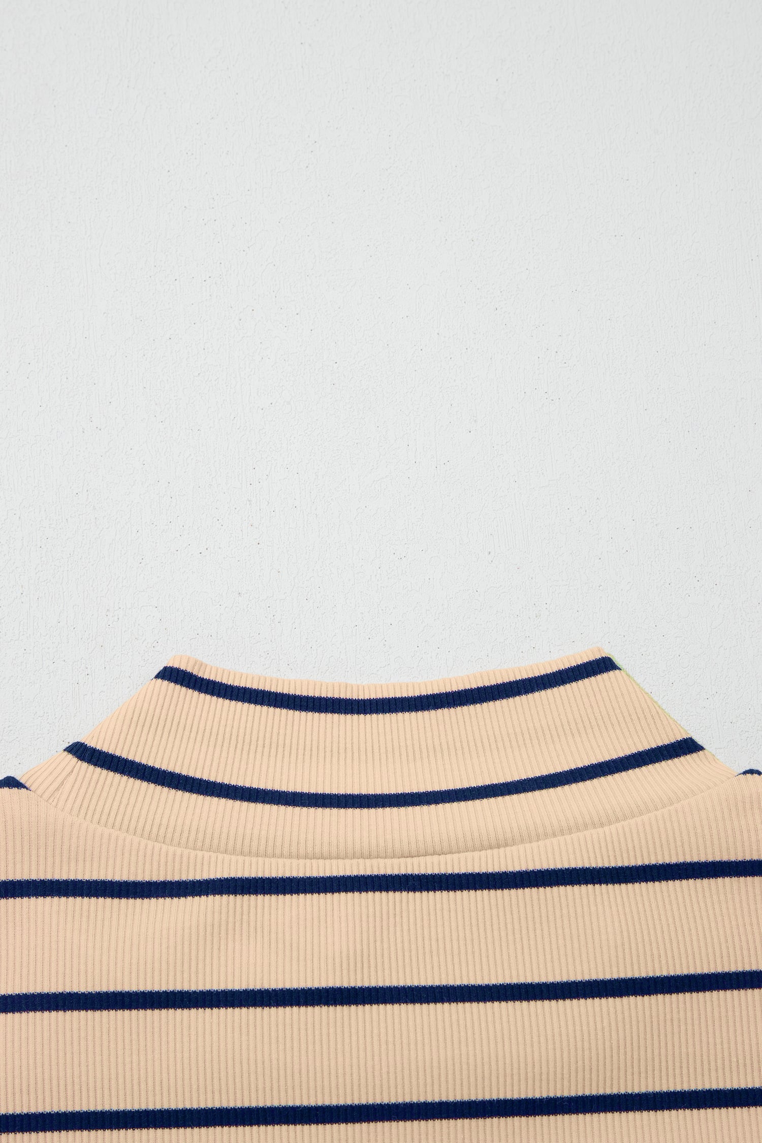 Khaki Stripe Mock Neck Short Sleeve Loose Top